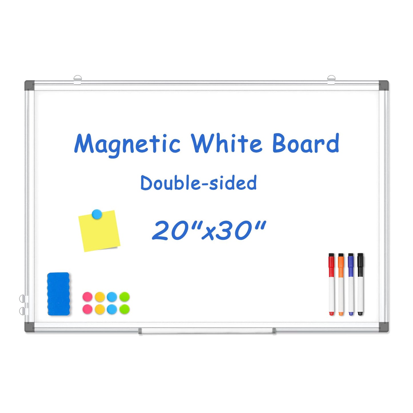 Double-Sided White Board Dry Erase, 20" x 30" Dry Erase Board for Wall with Silver Aluminium Frame, Magnetic Whiteboard for Office, Home, School, Kitchen