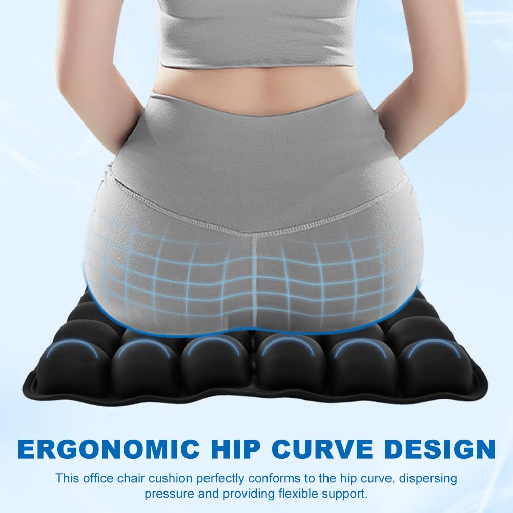 Yonderfume 3D Air Cell Inflatable Seat Cushion, 36 Airbags Airplane Seat Cushion for Long Flights, Pressure Relief for Tailbone & Hip Pain, Wheelchair Cushions with Air Pump