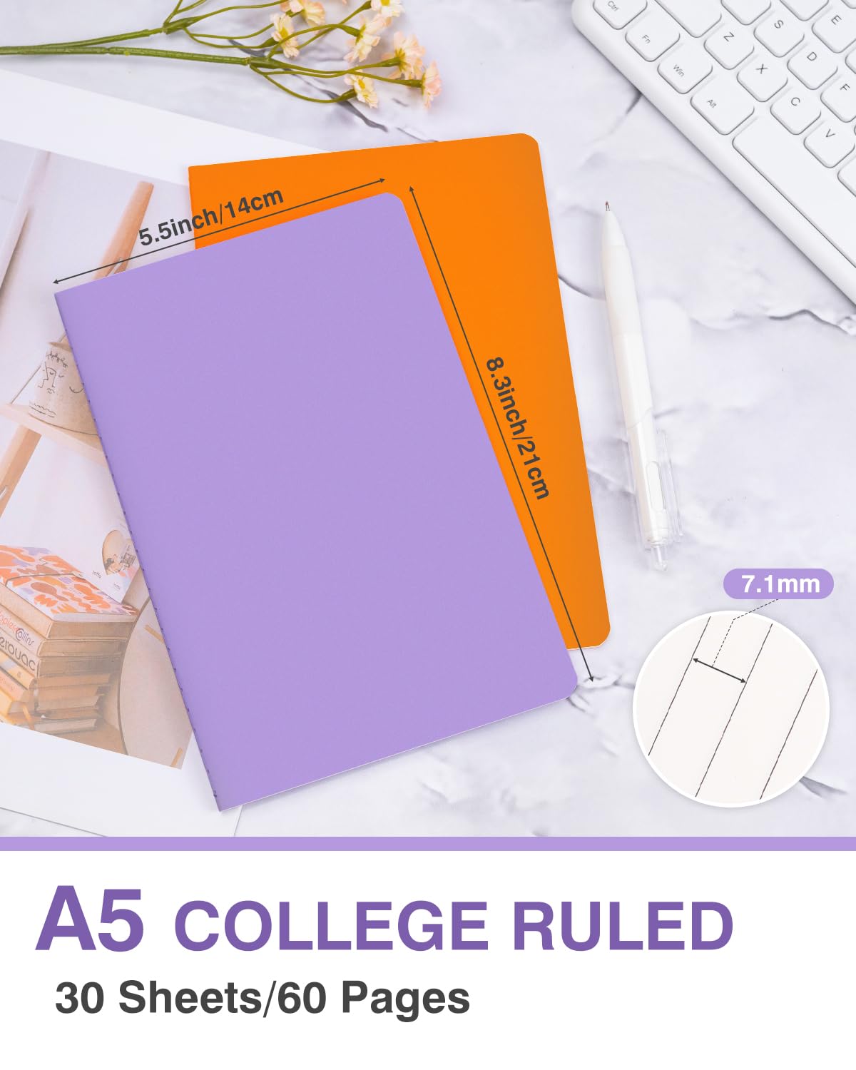 Dynta A5 Journals 45pcs 15 Colors Lined Notebooks Bulk College Ruled 5.5 x 8.3 Inches for Class or Conference, 30 Sheets/60 Pages