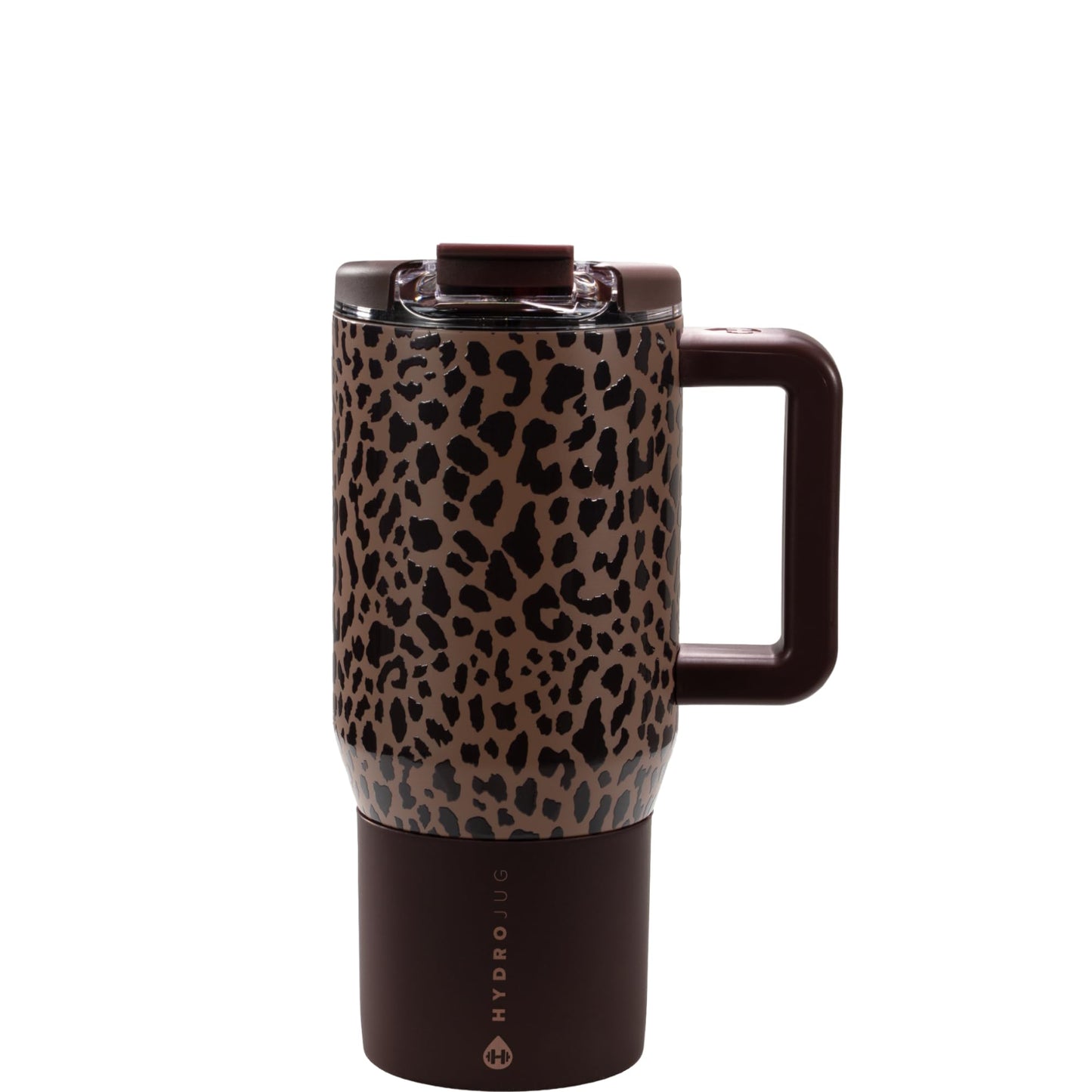 HydroJug Coffee Traveler 20 oz - Leak-Resistant, Ceramic-Lined Insulated Travel Coffee Mug for Hot or Cold Drinks with Flip Lid & Handle, Dishwasher Safe Coffee Tumbler, Brown Leopard