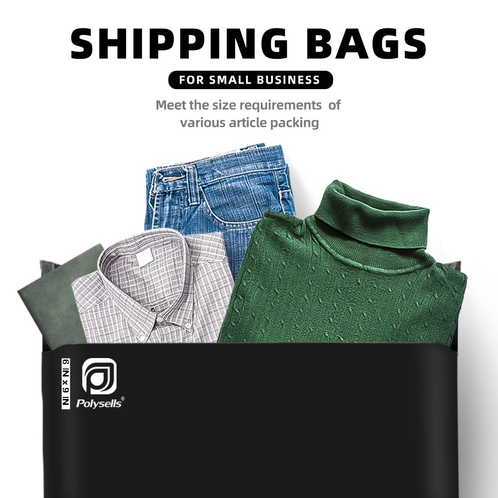 POLYSELLS 1000 pcs 6x9 Inches Black Poly Mailers Shipping Envelopes, Strong Adhesive Sealing, Waterproof, and Tear-resistant Postal Mailing Bags for Clothing, Books, and Accessories