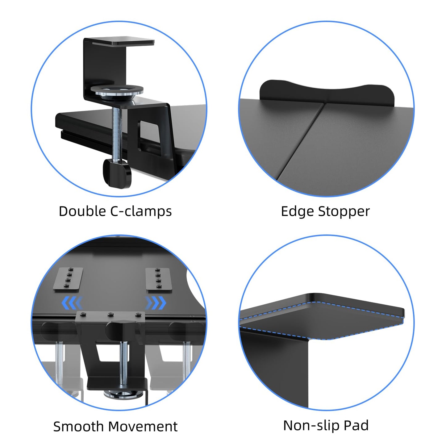 suptek Small Keyboard Tray Under Desk Pull Out with C Clamp Mount, Computer Keyboard & Mouse Tray, 20 (24.2 Including Clamps) x 11.8 inch Slide-Out Platform Computer Drawer for Typing, Black, DSF1S