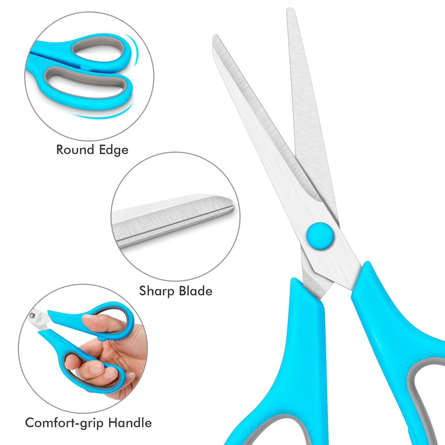 48 Packs Scissors Bulk, 8 Inch Scissors All Purpose Sharp Sewing Fabric Shears for Office Home School Supplies, Middle/High School Student Teacher Classroom Craft Scissor, Comfort Right/Left Handles