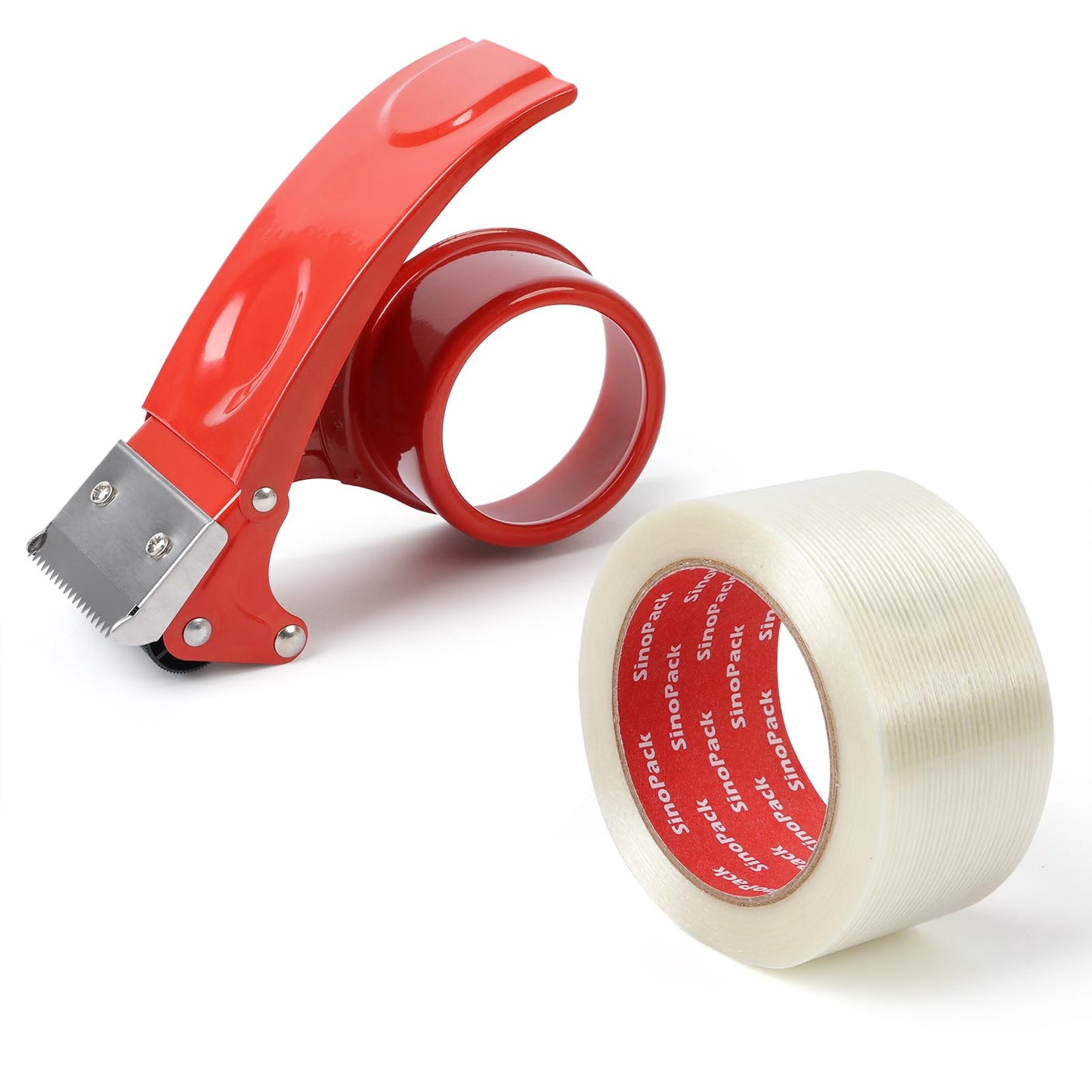 SinoPack Strapping Tape with Dispenser, 6 Pack 2 Inch x 30 Yards 5.5 Mil, Heavy Duty Reinforced Fiberglass Tape for Moving,Shipping,Storage