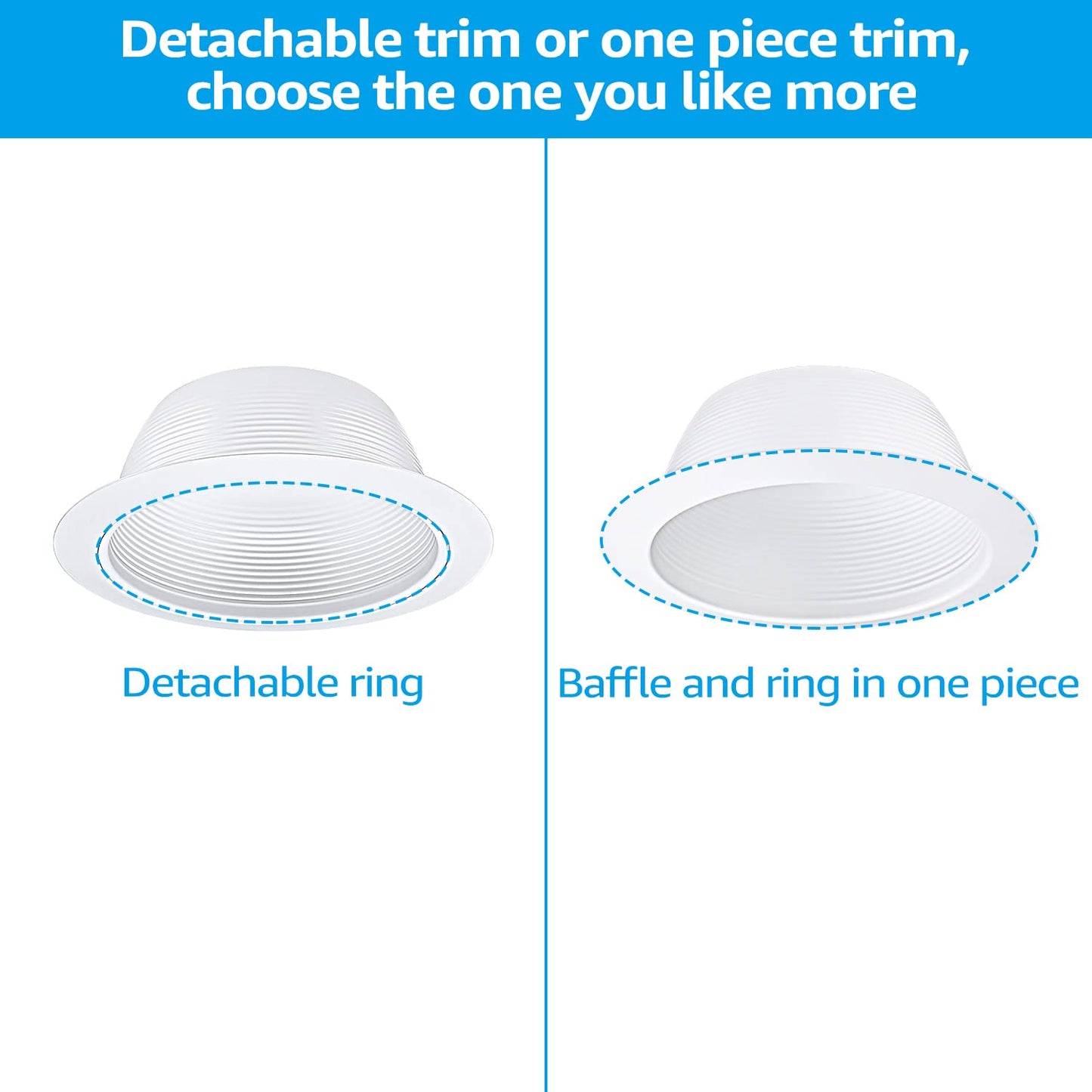 TORCHSTAR 12-Pack 6 Inch Classic White Recessed Light Trim, Step Baffle with Detachable Ring, Full Metal, for 6 Inch Recessed Can, Fit Halo/Juno Remodel Housing, White