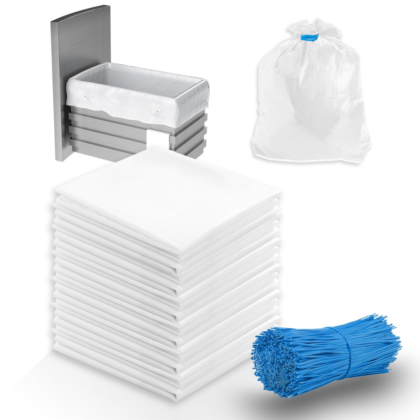 Miumoon 60-pack Trash Compactor Bags with Pre-punched Holes for Attaching, 2.6 mils Heavy Duty Trash Compactor Bags, Fits 15-inch Rectangular Drawer Compactors, Twist Ties Included, White