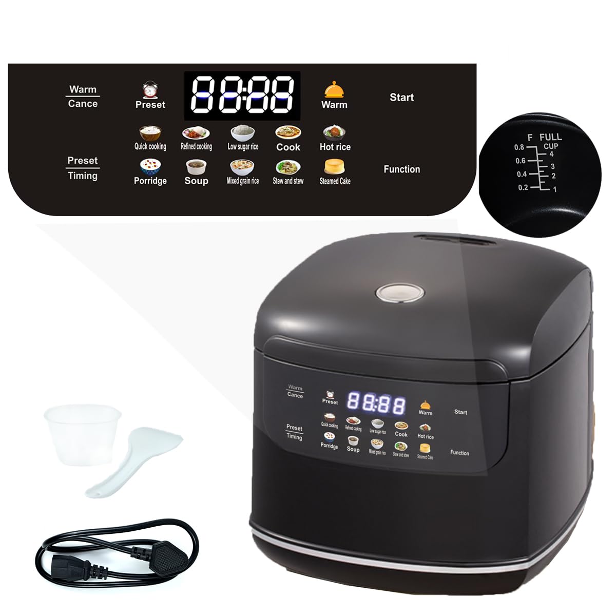 Mini Protable Smart Rice Cooker,2.1Quart 2L,6 Cups Cooked/3 Cups Uncooked,400W Non-Stick Rice Maker with Steamer Basket,24 Hours Timer Delay,10 Functions,Fast Cooker,Auto Keep Warm for Dorm, Office & Small Families