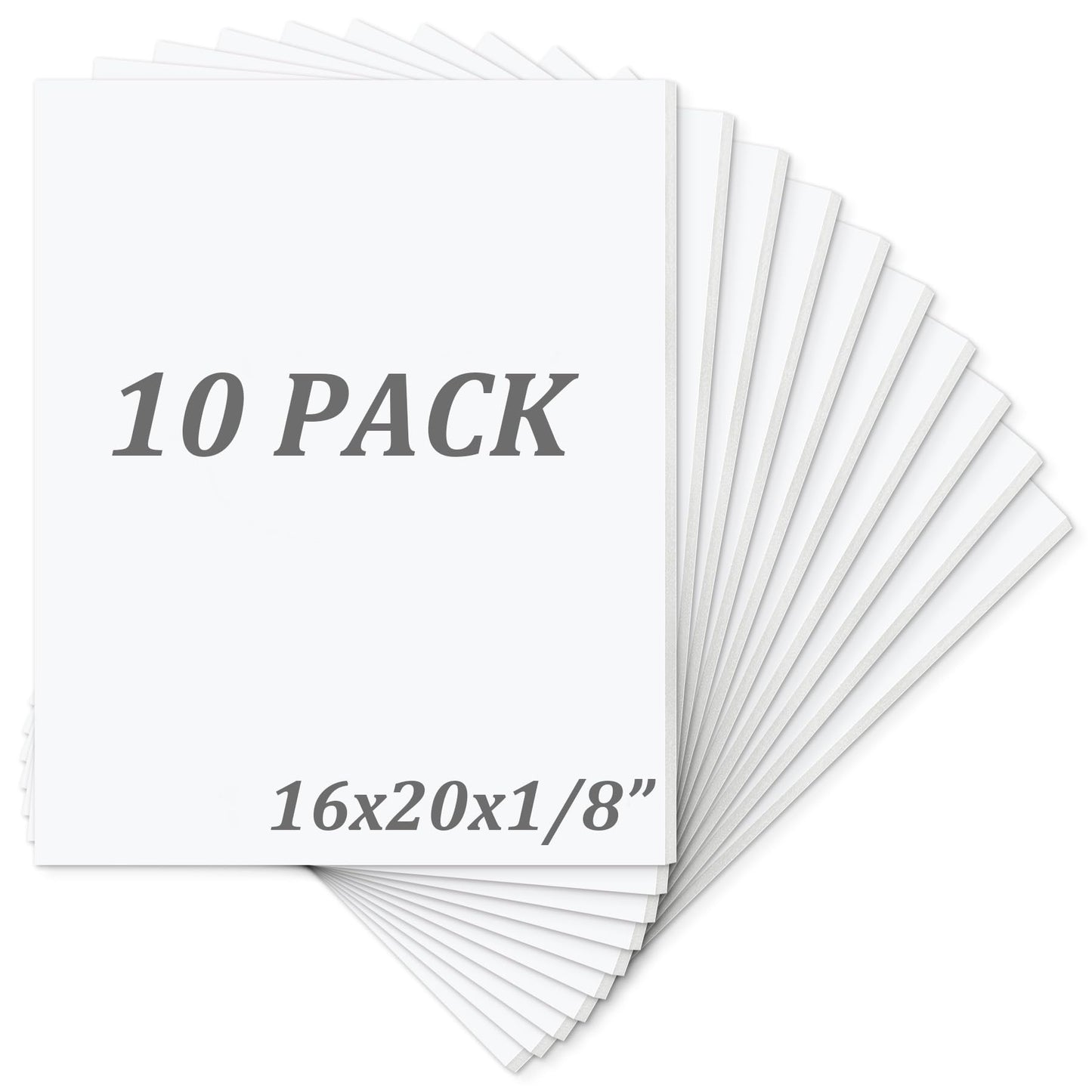 Mat Board Center, Pack of 10 Acid-Free Foam Boards, 16x20 inch White Foam Boards, 1/8" Thick