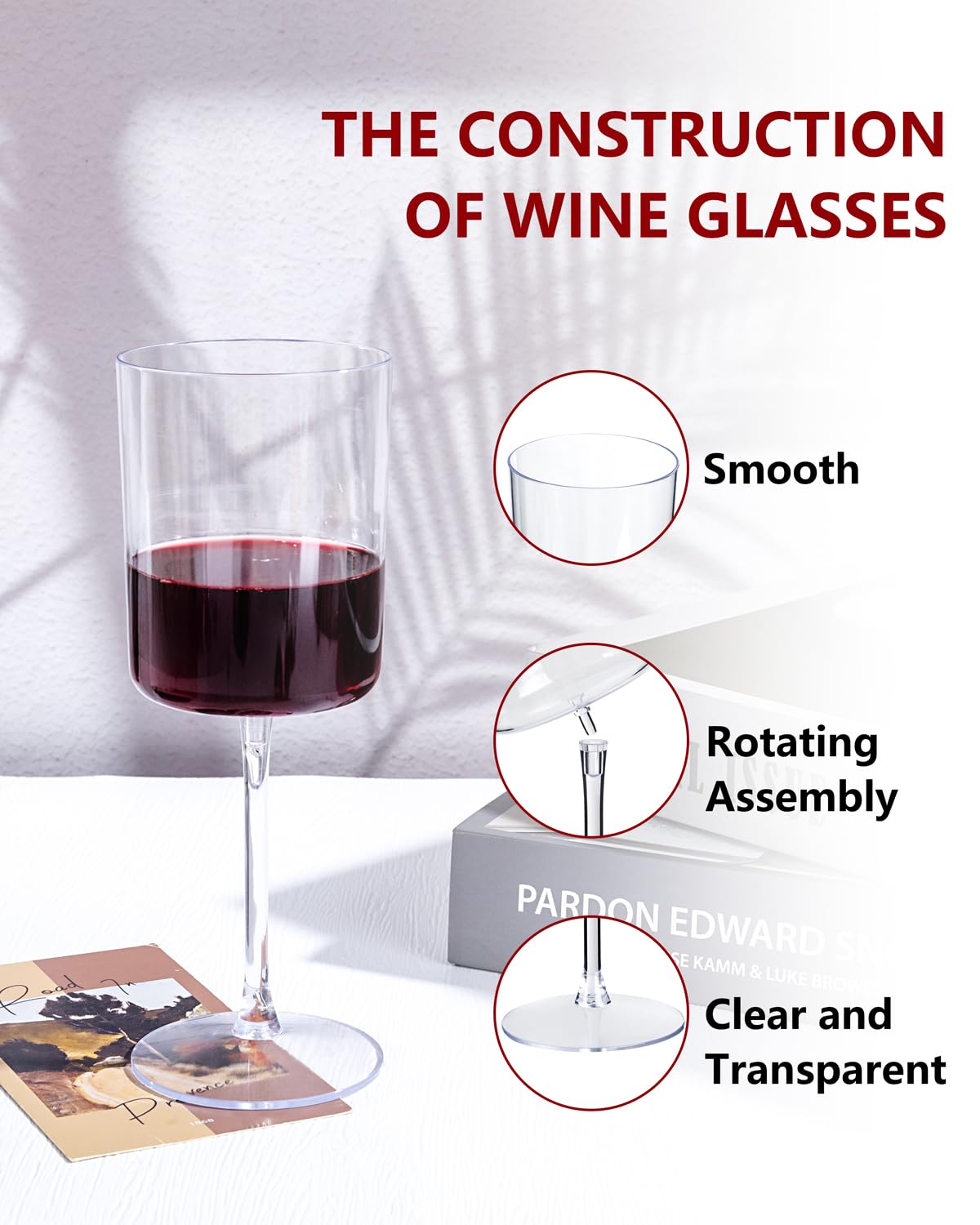 YOUBET 36 Pack Clear Plastic Wine Glasses - 10 OZ Disposable Square Wine Glasses with Stem for Wedding & Party & Anniversary