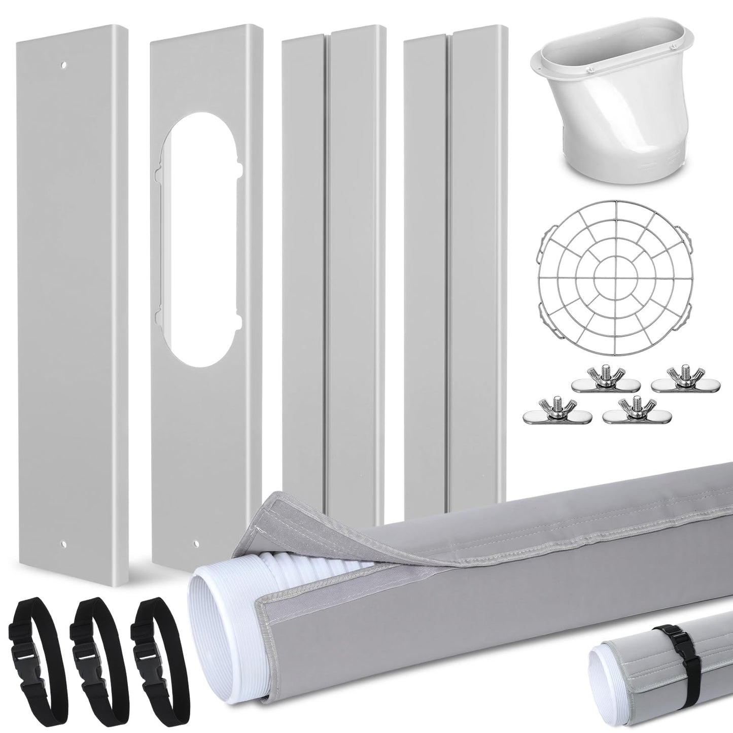 Conderyang Portable Air Conditioner Window Unit Kit with Coupler Universal Adjustable Sliding Seal Plate Kit for Horizontal & Vertical Window AC Hose Cover Wrap Suitable for 5.9" x 59" Exhaust Hose