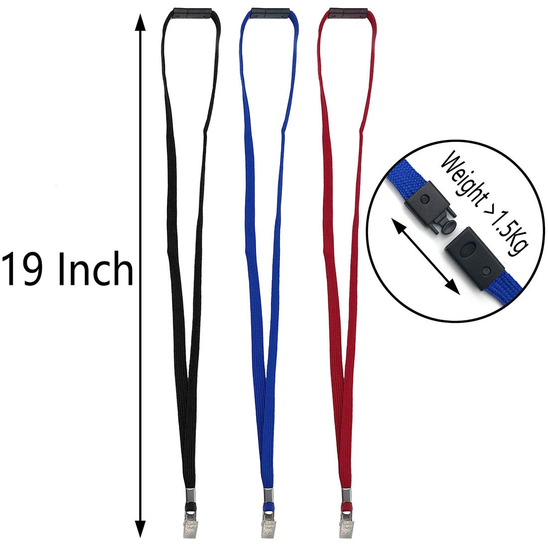 Bird Fiy Lanyards Breakaway Bulk Black Lanyards Neck Flat Safety Badge Lanyard Bulldog Clip (Black, 50 PCS)