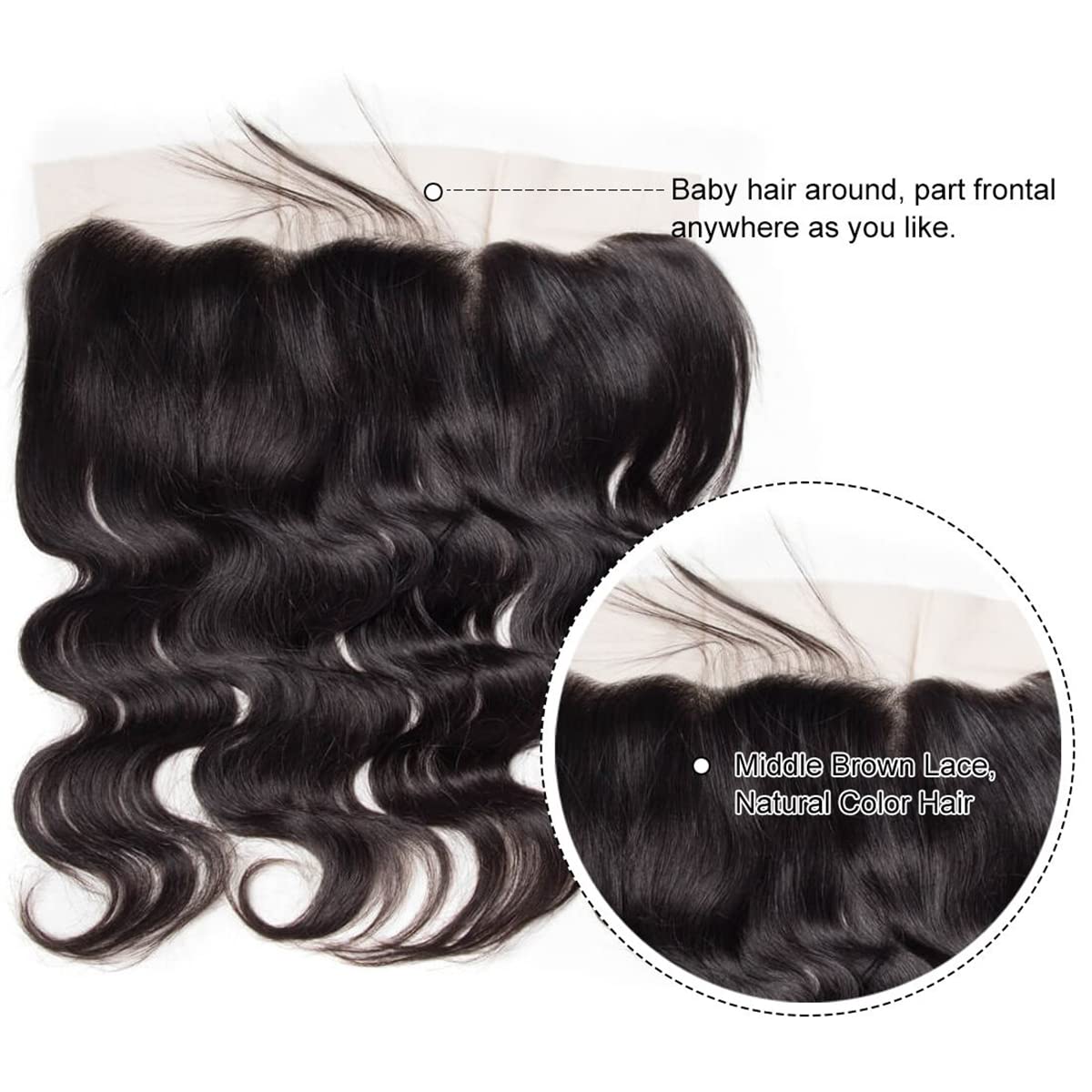 13x4 Body Wave HD Lace Frontal Human Hair 18 Inch Body Wave Ear to Ear Transparent Lace Frontal Only 100% Unprocessed Brazilian Virgin Human Hair Closure Pre Plucked with Baby Hair