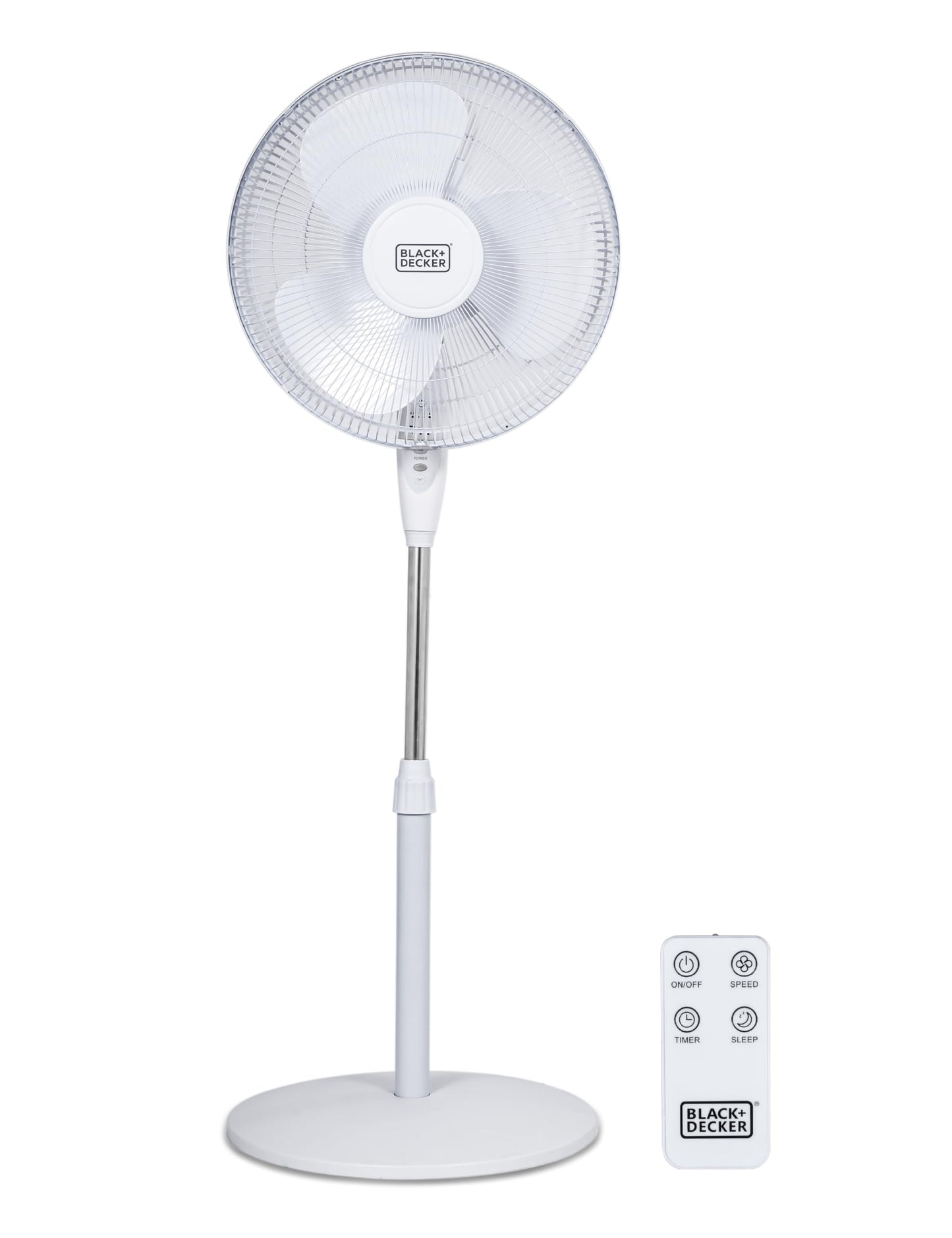 BLACK+DECKER 16" Standing Oscillating Pedestal Fan with Remote, 90-Degree Oscillation, 3 Speed Settings, Adjustable Height, Timer, 30-Degree Tilt, BFSR16W, White