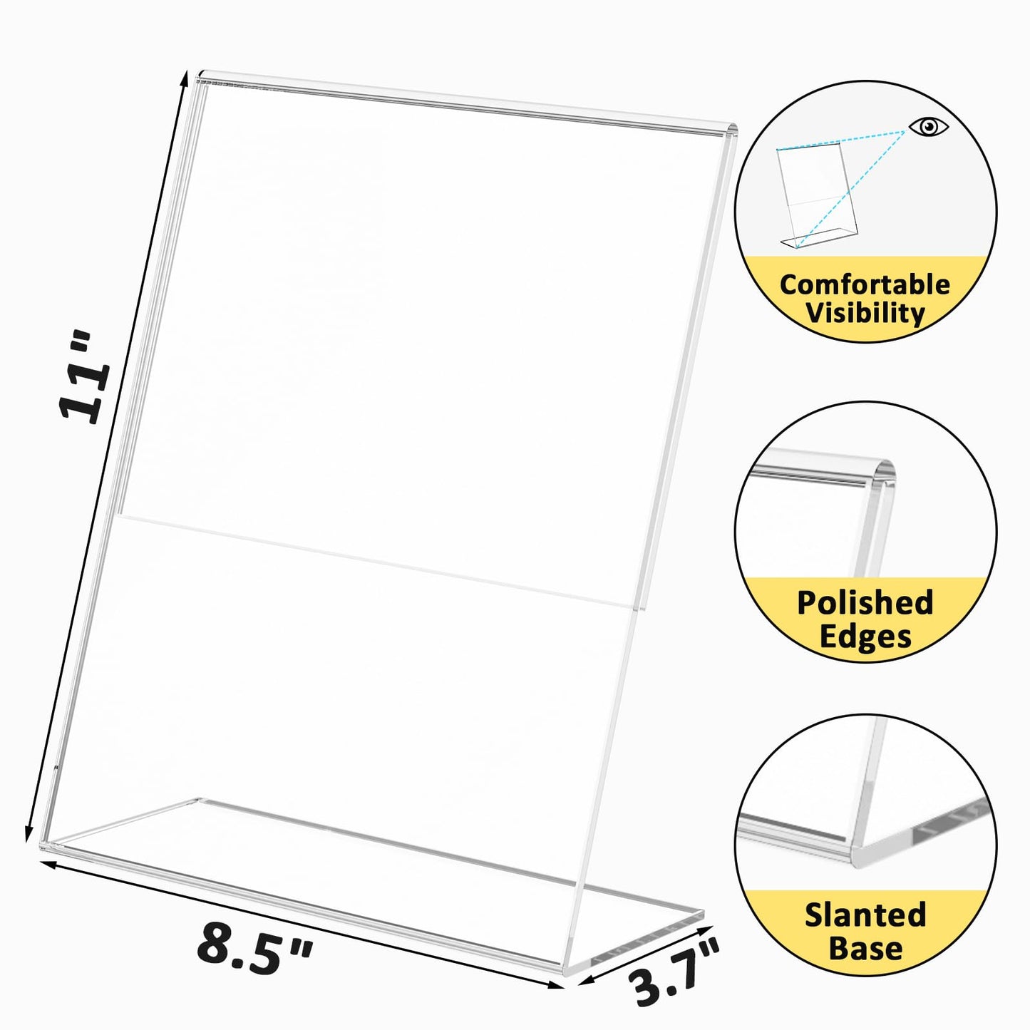 12 Pack Acrylic Sign Holder, Clear 8.5 x 11 Inch Slant Back Vertical Sign Holder, Tabletop Plastic Paper Picture Frame Flyer Document Holder Display Stand for Home, Office, Restaurants, and Stores