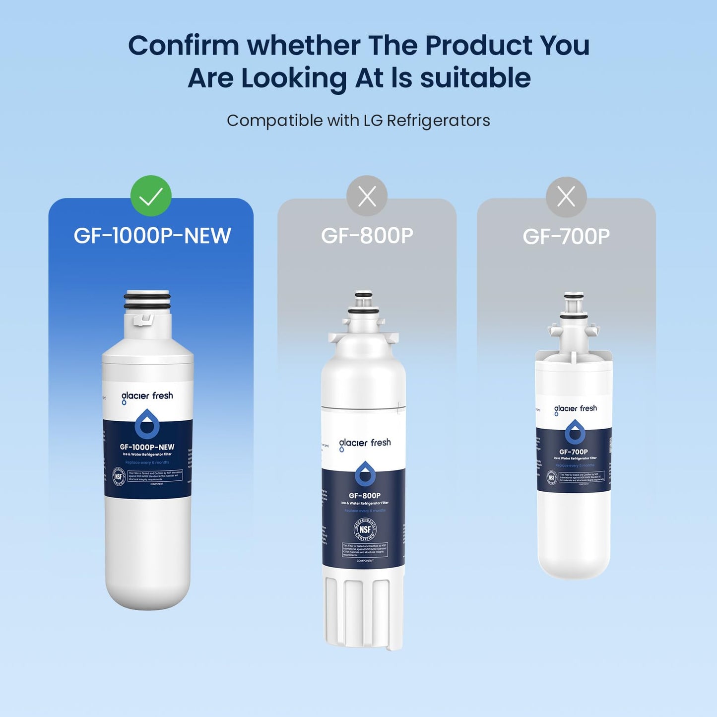 GLACIER FRESH LT1000PC Replacement Water Filter, Compatible with LT1000PC/PCS, LT1000PC, LT-1000PC Water Filter and LT120F ADQ73334008 Fresh Air Filter 4 Pack