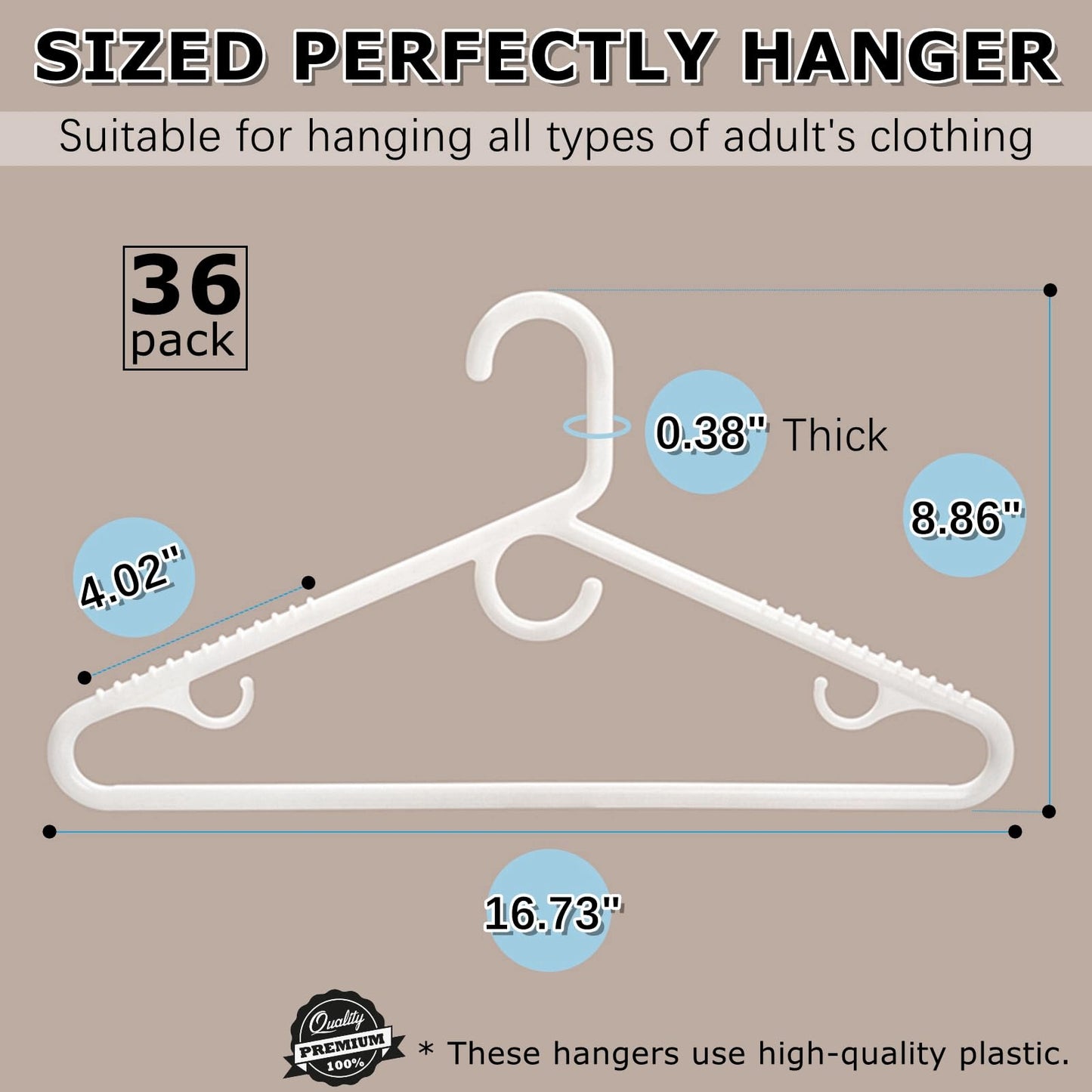 Amber Home 36 Pack Heavy Duty Plastic Hangers, Non-Slip White Clothes Hangers with Pants Bar, Thick Plastic Hangers for Closet Organization, Suit, Shirt, Coat & Jacket