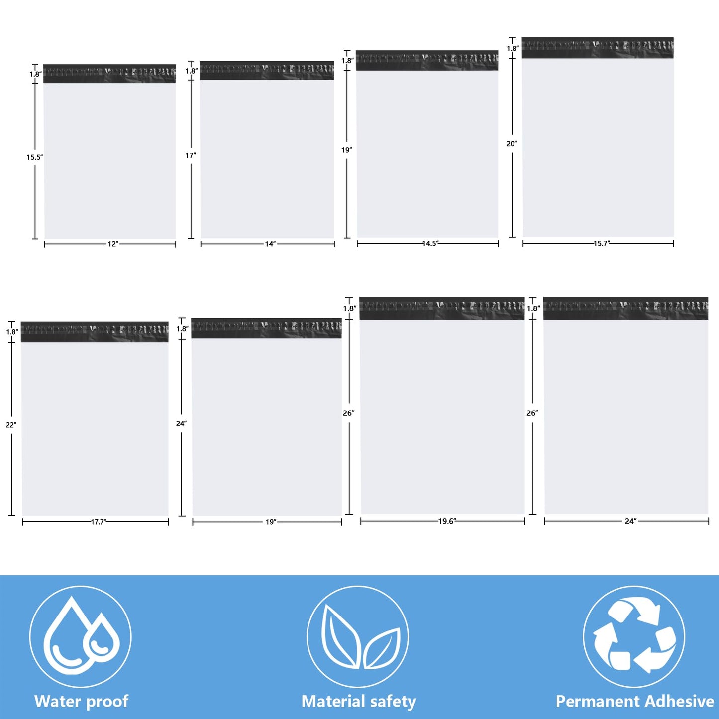 Myrvexel 200pcs 14.5x19" White Poly Mailers - Heavy Duty Self Seal Shipping Bags, Waterproof for Clothing, Small Business Mailing