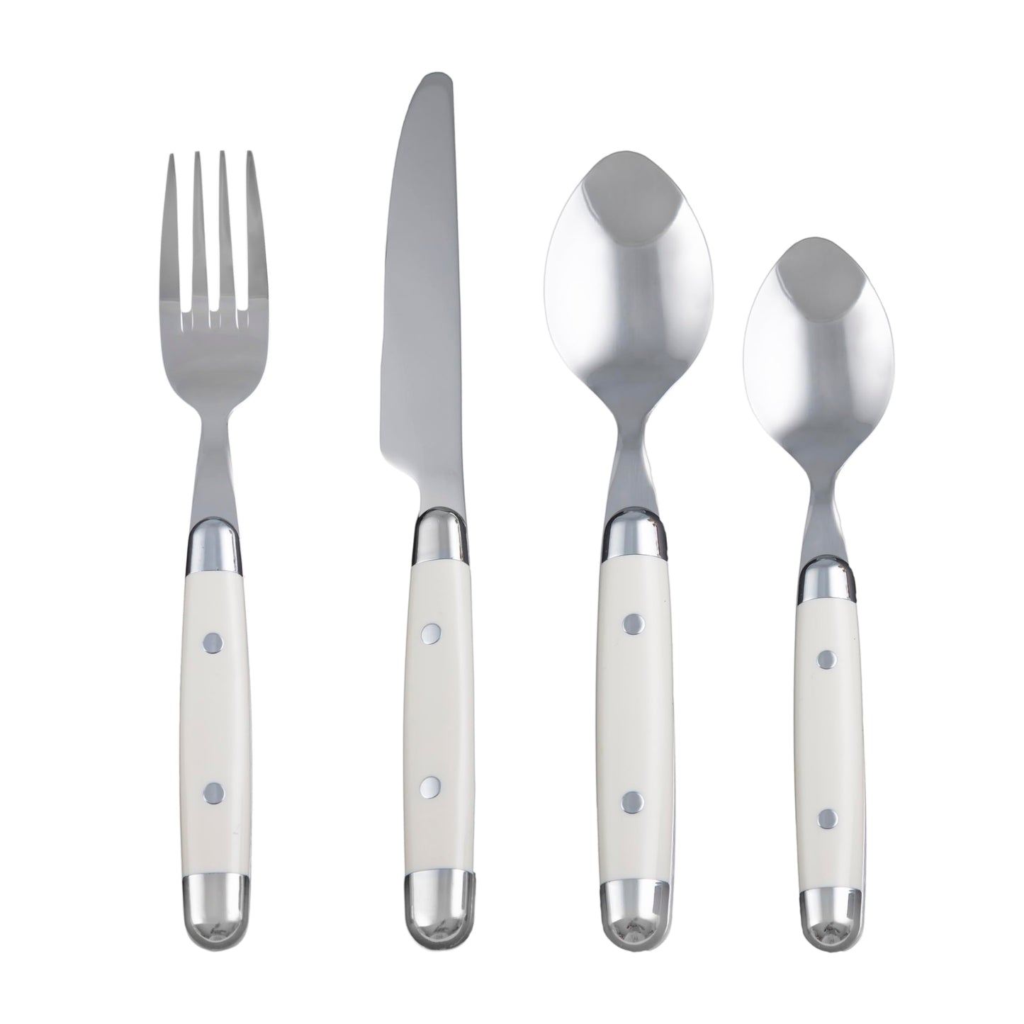 Cambridge Silverware Set, Jubilee White 16-Piece Flatware Set, Service for 4, 18/0 Stainless Steel, Silver Mirror Finish Beige Handles, Knives Spoons and Forks set, Dishwasher Safe, (Beige, 16 Pieces)
