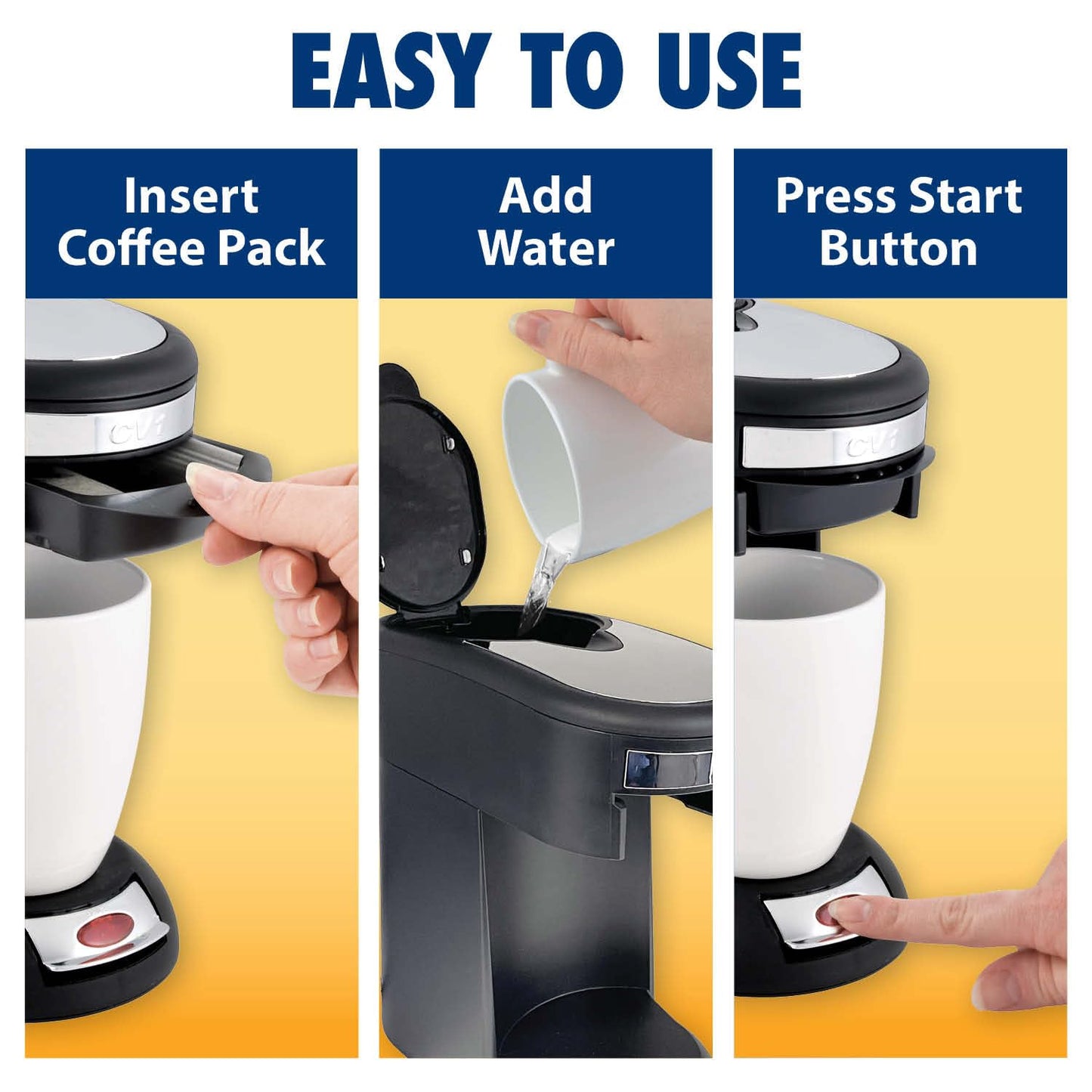 Café Valet Single Serve Coffee Maker, Brews 10 Ounces of Coffee or Hot Water, Compatible with Café Valet Coffee Packs