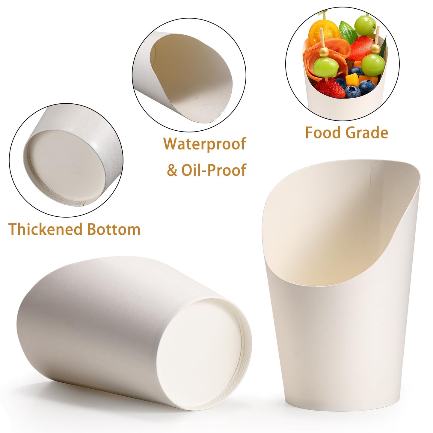 WixiTool Disposable Charcuterie Cups 120 PCS with 200PCS Sticks and 120PCS Bags, 14 oz Kraft Paper Snack Boxes Appetizers Cup French Fry Holder with Cocktail Skewers Toothpicks Tooth Picks, White