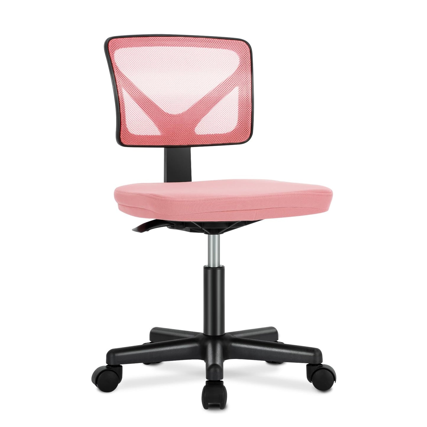 DUMOS Small Office Chair Armless, Ergonomic Adjustable Home Office Swivel Rolling Task Chair No Arms, Comfy Mesh Mid Back Computer Work Vanity Desk Chiars with Wheels for Small Spaces, Hot Pink