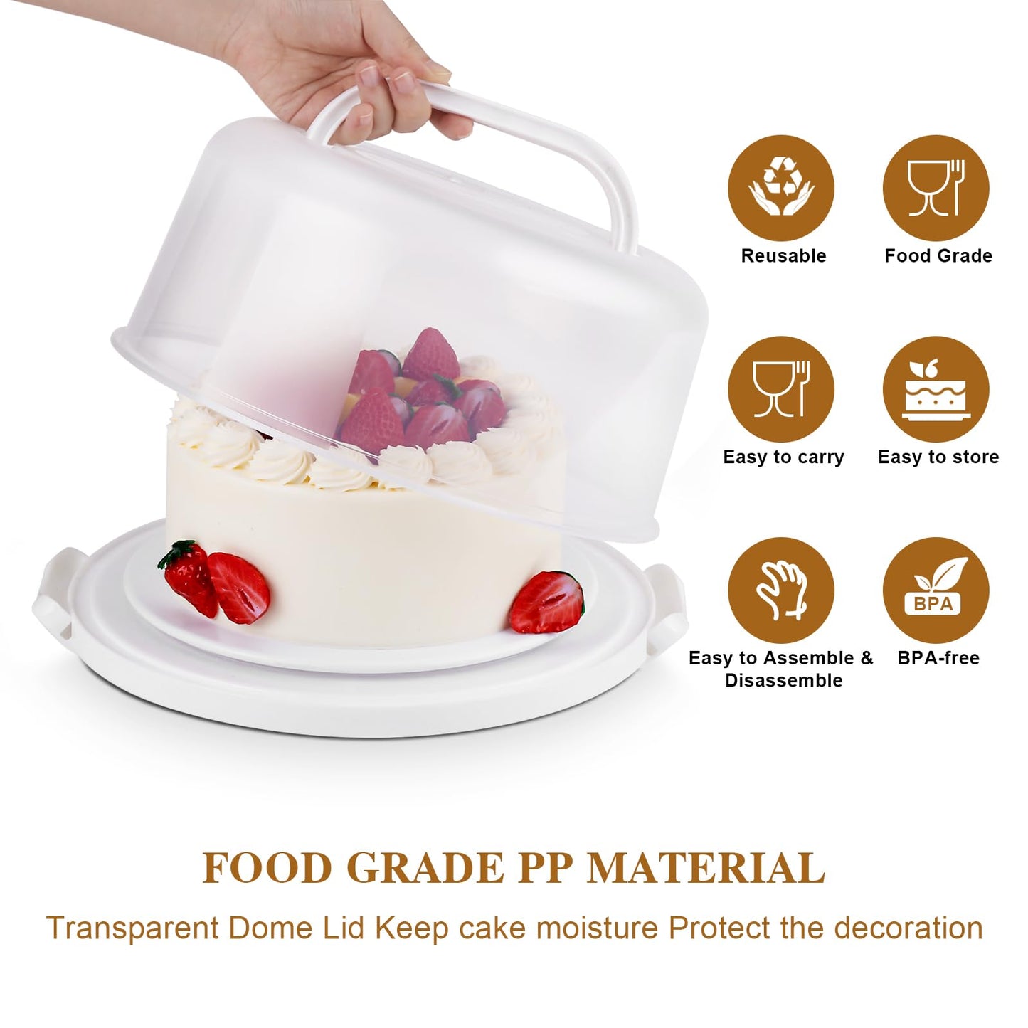 Cake Carrier with Lid and Handle, BPA-Free Cake Containers Cake Stand for 10 inch Cake with 2 Handles Cupcake Carrier - Plastic Cover Two Sided Base for Transport Pie Nuts Fruit Perfect Gifts