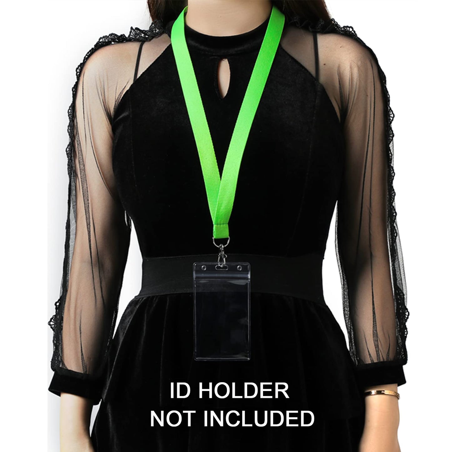 CANWELUX 100 Pack Bright Neon Green Lanyard for ID Badges (NO Holder), Cruise Fluorescent Lanyard with ID Holder for Men, Women, Teens, School