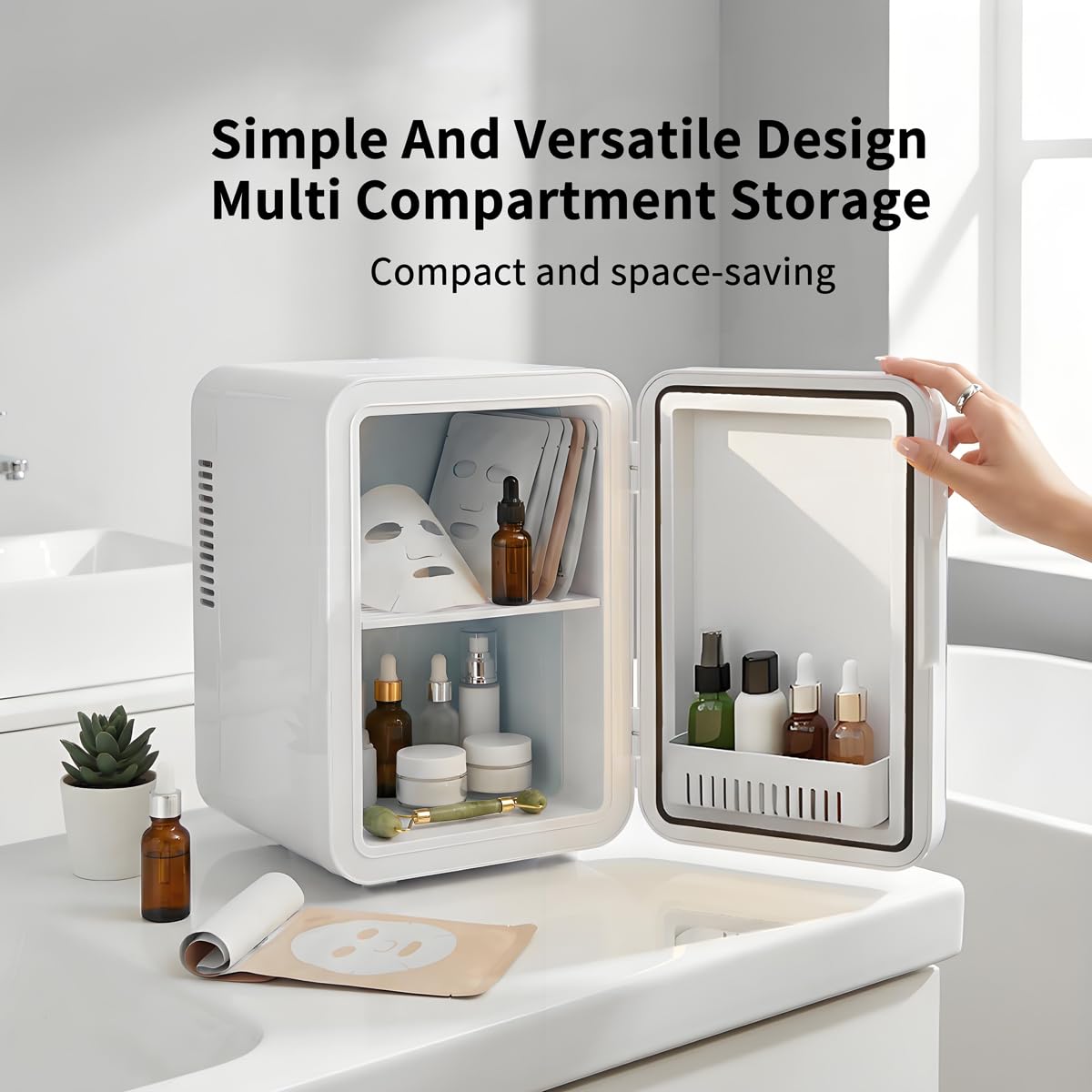 Lispin Mini Fridge for Bedroom, 4L Skincare Fridge with Dimmable LED Light Mirror for Dorm & Office, Portable Cooler & Warmer Small Compact Refrigerator for Skincare, Makeup and Cosmetics