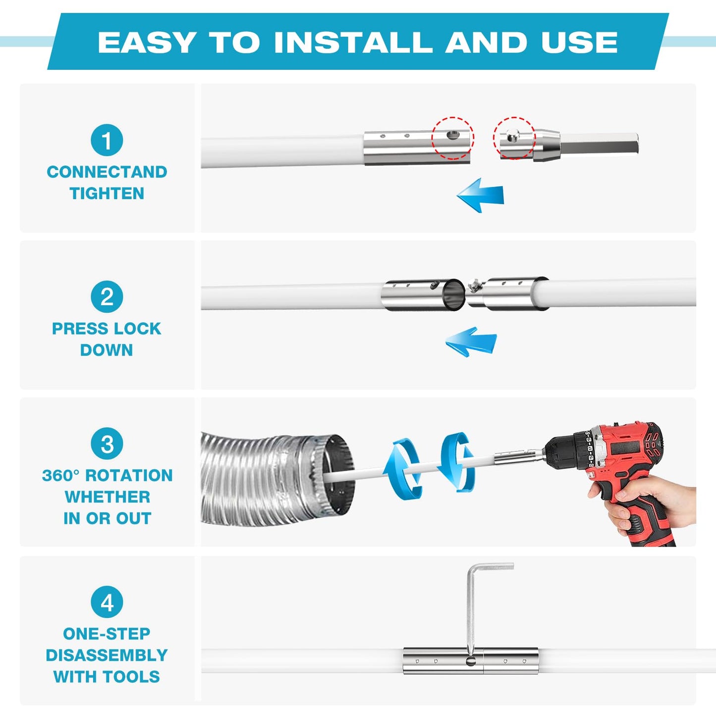 Sealegend 60 Feet Dryer Vent Cleaner Kit/Lint Remover/2×Upgraded Flexible Quick-Snap Brush/Fireplace Chimney Brushes for Easy to Use/Works Well with/Without a Power Drill