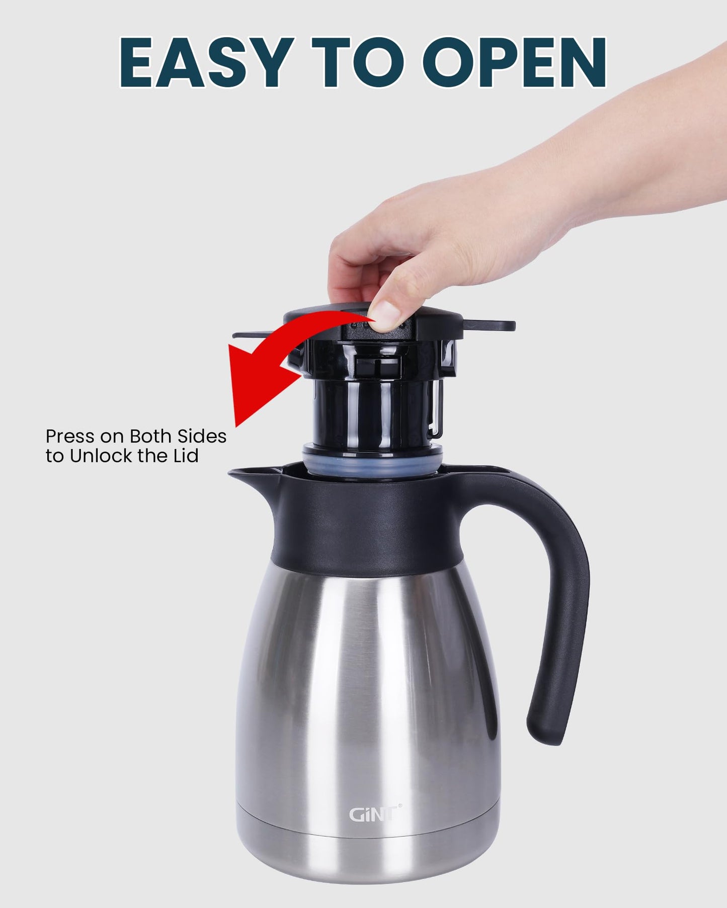 GiNT 34Oz Thermal Coffee Carafe, Insulated Stainless Steel Coffee Carafes for Keeping Hot/Double Walled Vacuum Coffee Carafe (Silver, 1L)
