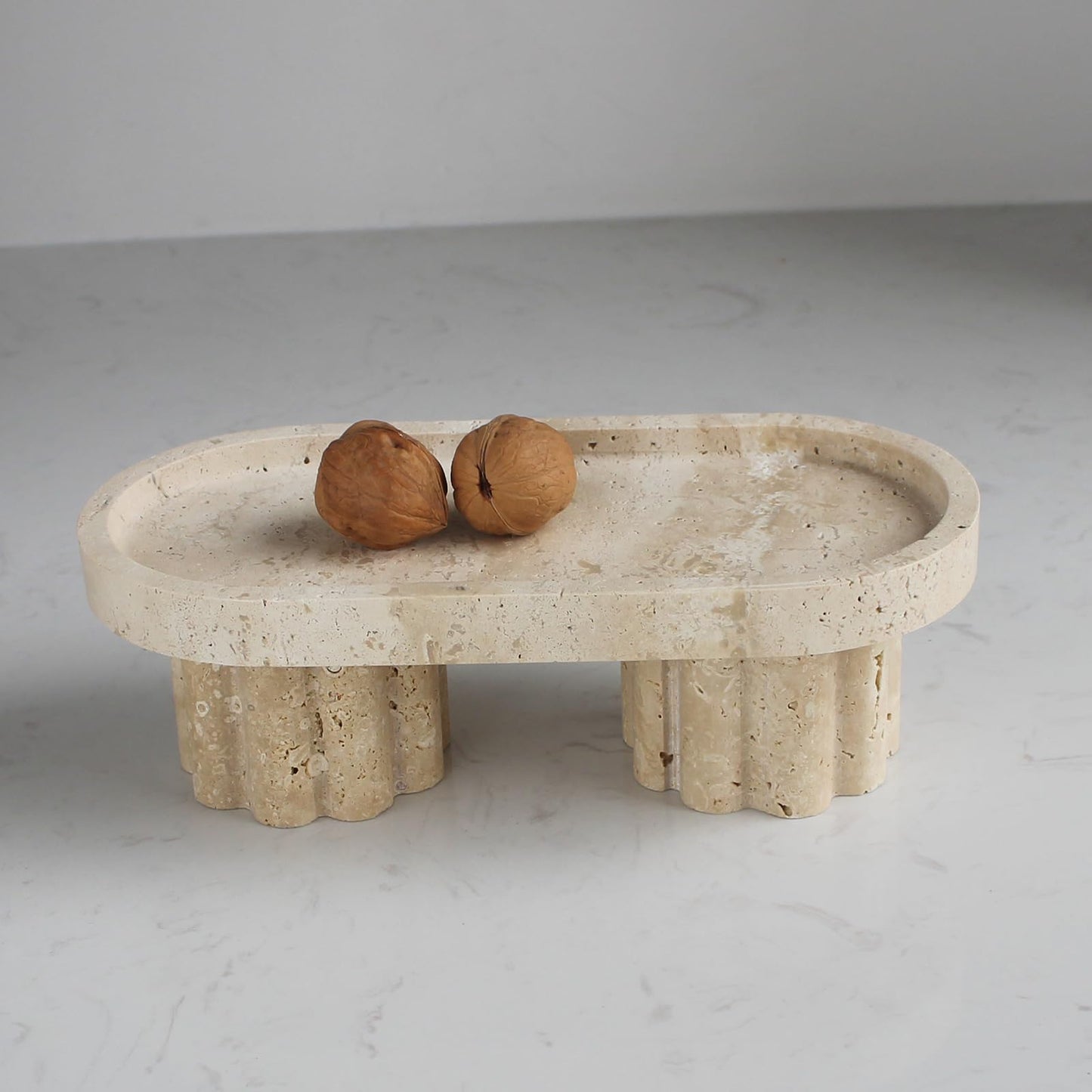 Natural Travertine Marble Oval Tray with 2 Legs, 10" Vanity Decorative Tray for Countertop Organizer, Catchall Tray for Perfume, Candles, Jewelry Dish