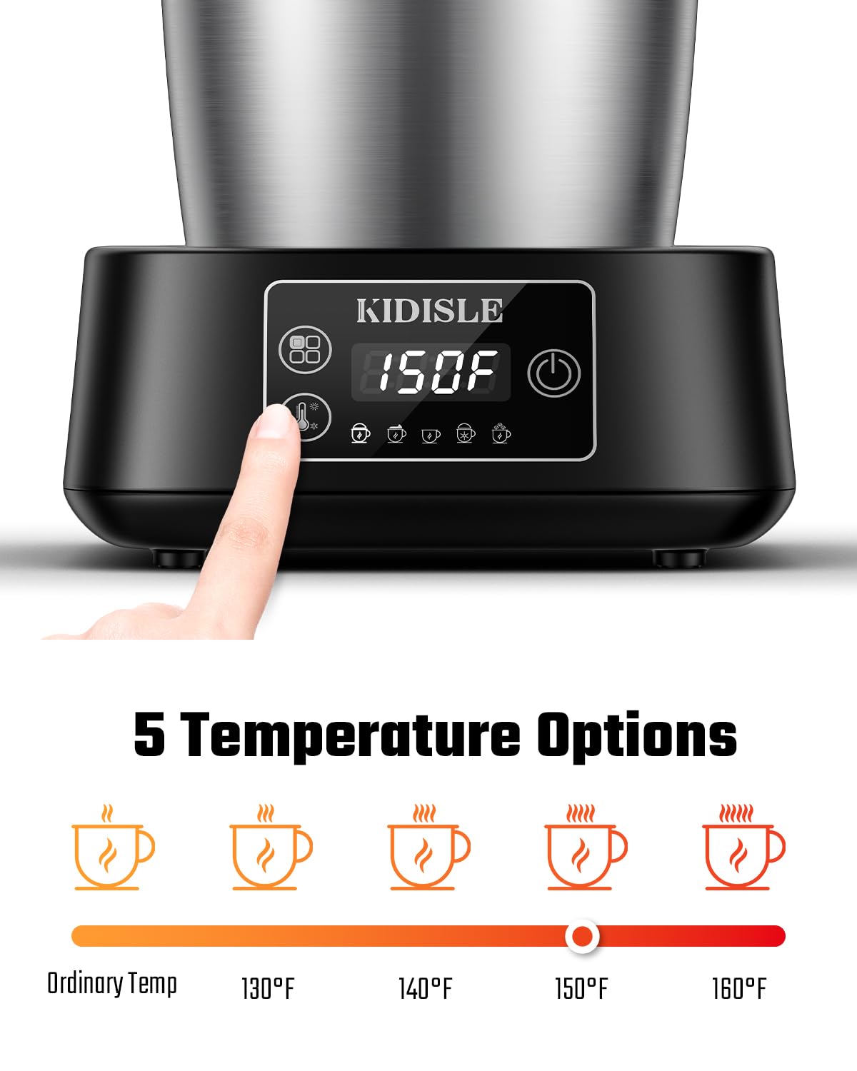 KIDISLE 5-in-1 Milk Frother and Steamer, 17oz Detachable Stainless Steel Jug, 4 Adjustable Temperatures 130°F-160°F, Hot & Cold Foam Maker, Hot Chocolate Maker, Dishwasher Safe