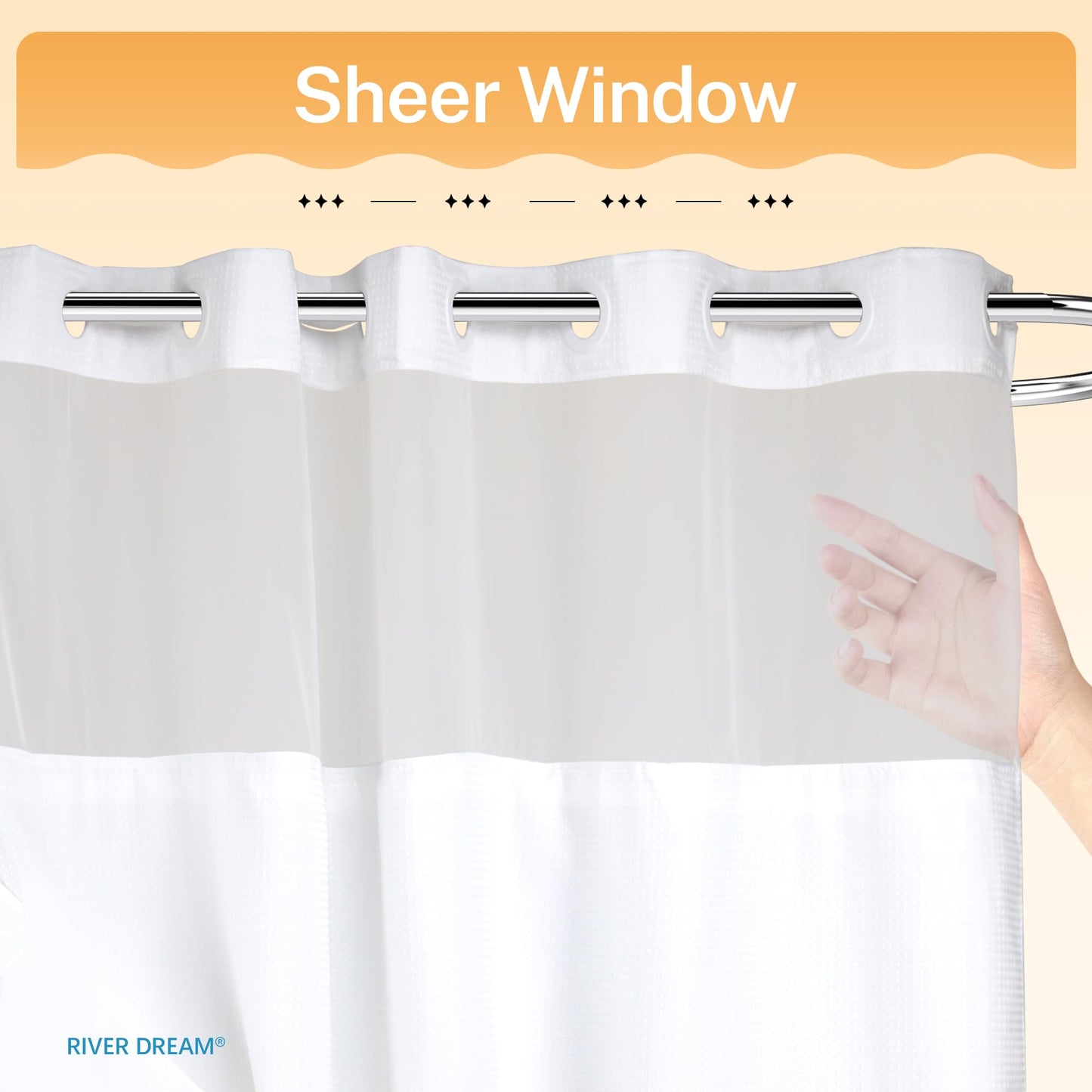 River Dream Heavyweight No Hooks Required Dotted Waffle Weave Shower Curtain with Snap in Liner，Bathroom Curtains Shower Set - 71W x 74H,Hotel Grade,Spa Like Bath Curtain,White