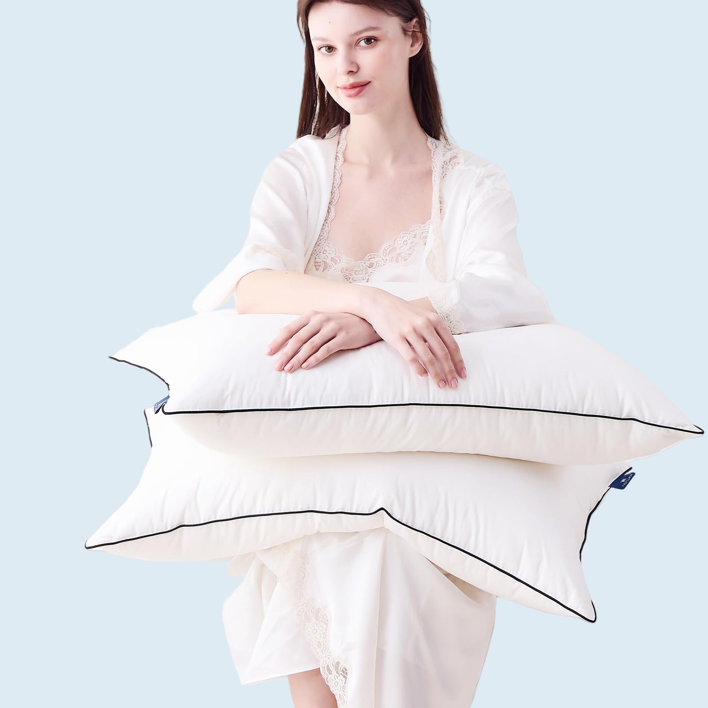 Mosluna Feather Down Pillows Queen Size Set of 2, Luxury Hotel Collection Bed Pillow 2 Pack, Airyfil™ Powered Fillings & Feathers Pillow，Fluffy Plush for Side Sleepers, Medium Firm, 20x30 in.