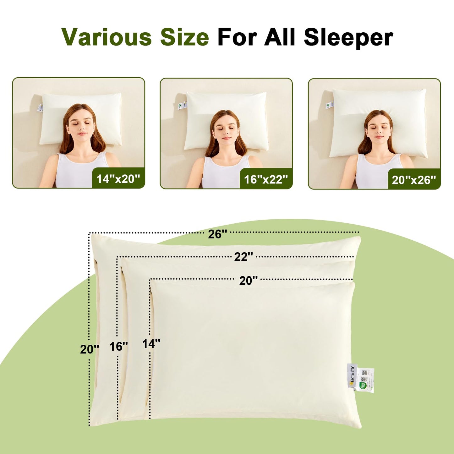 APOBUY 20x26 Large Organic Buckwheat Pillow with Dual-Layer Pillowcase and Extra Tartary Buckwheat Hulls, Adjust Height and Firmness, Neck Support Pillow for Back and Side Sleepers