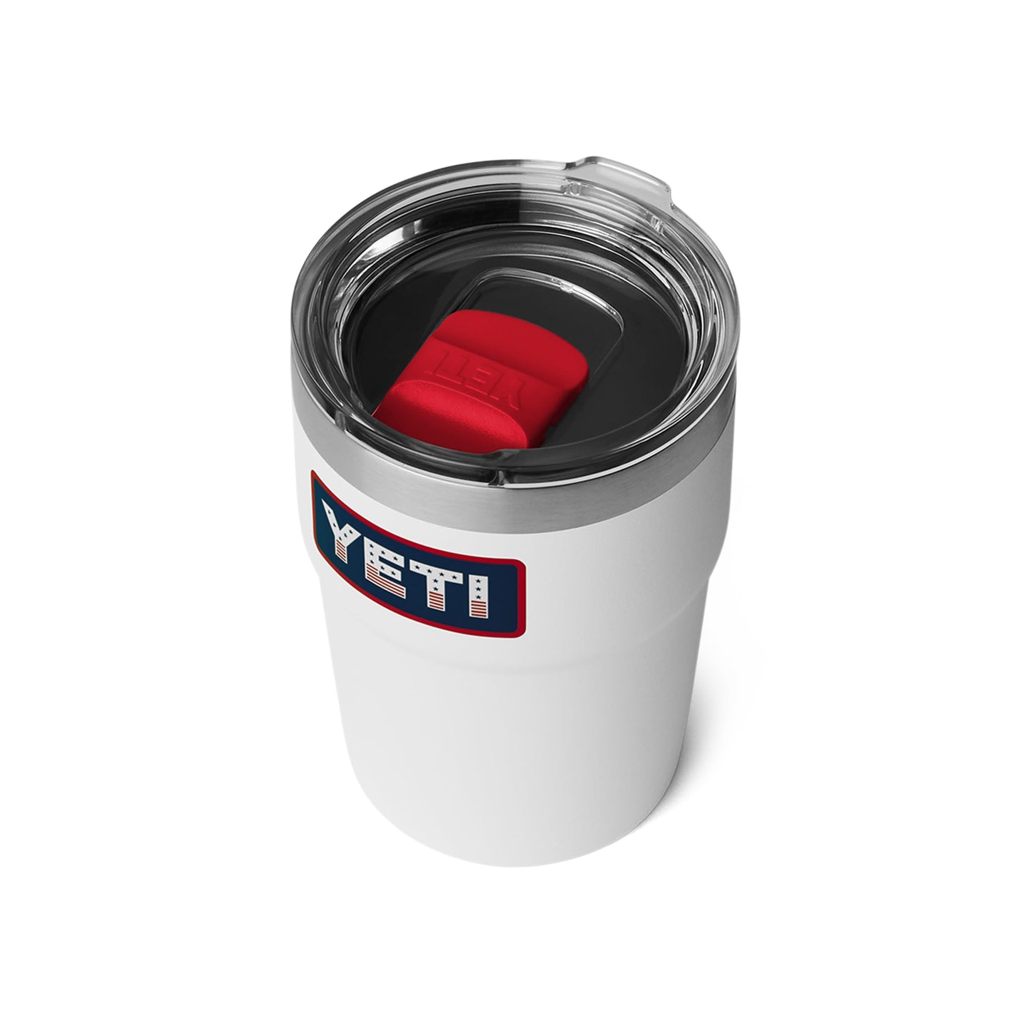YETI Rambler 16 oz Stackable Tumbler, Vacuum Insulated, Stainless Steel with MagSlider Lid, White/Badge
