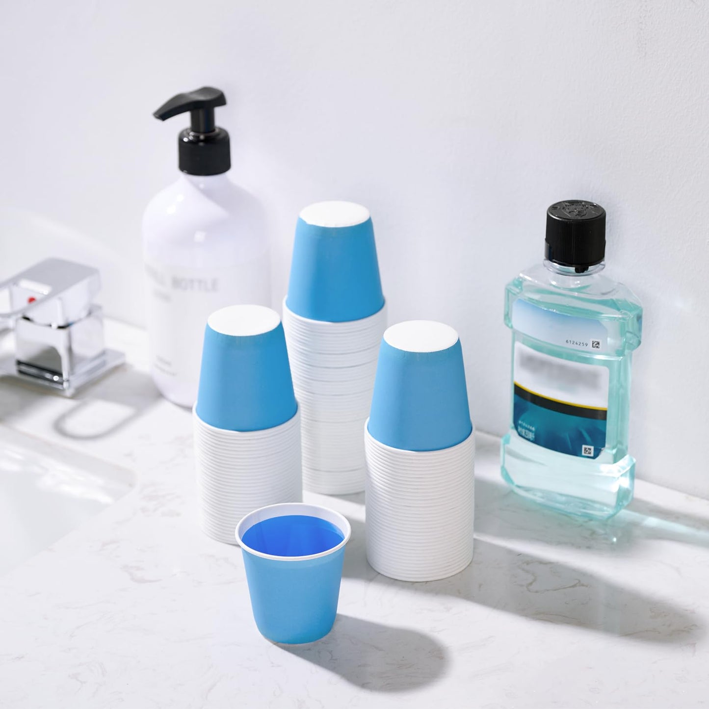 Turbo Bee 3oz Disposable Paper Cups 2400Pack, Small Bathroom Cups Bulk, Rinse Small Blue Paper Mouthwash Tumblers Perfect for Bathroom, Party, Picnic, Travel and Events