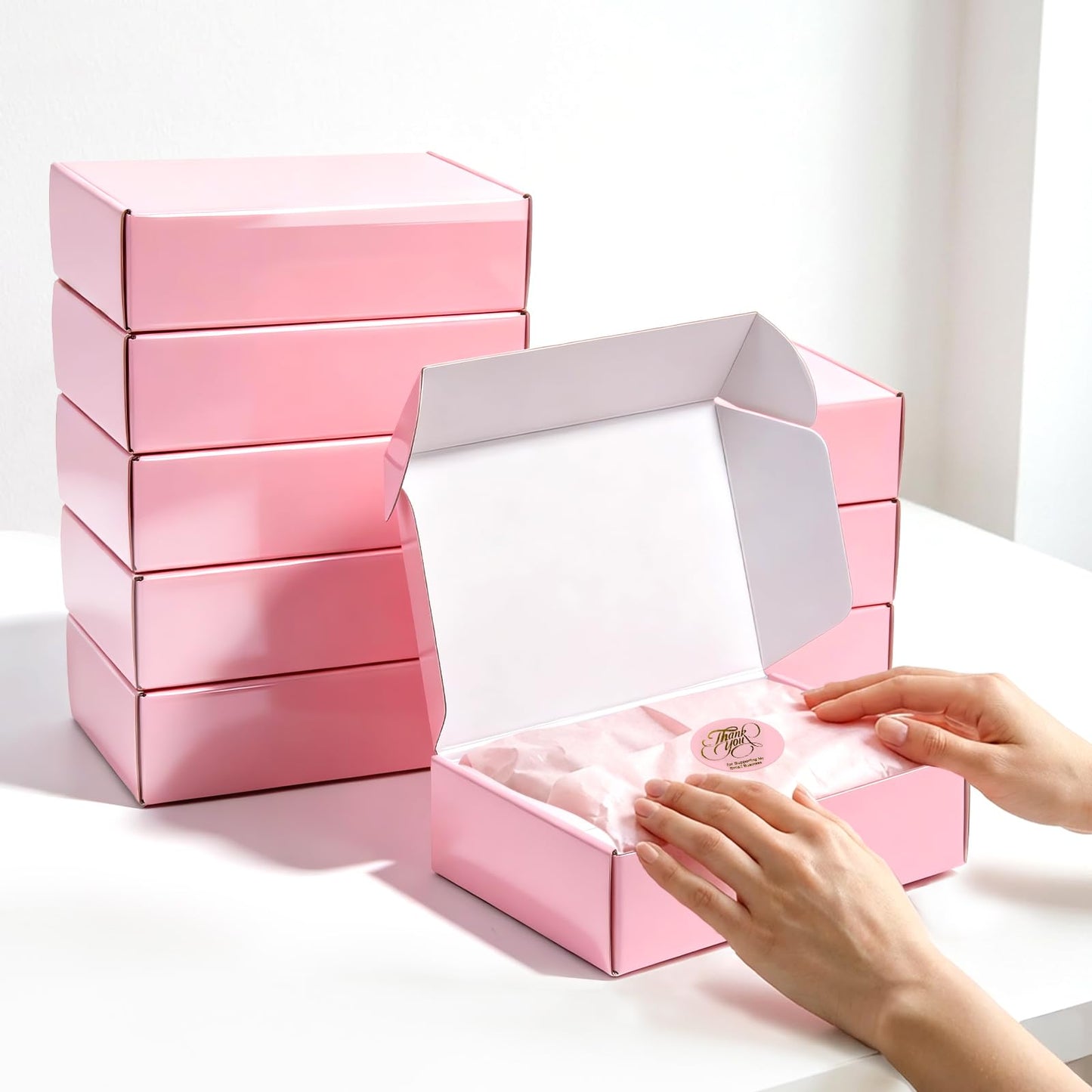 DERZIFUN 7"x5"x2" Glossy Pink Shipping Boxes, 50 Pack Corrugated Cardboard Mailing Boxes for Small Business Packaging, Shipping Phone Cases, Stationery