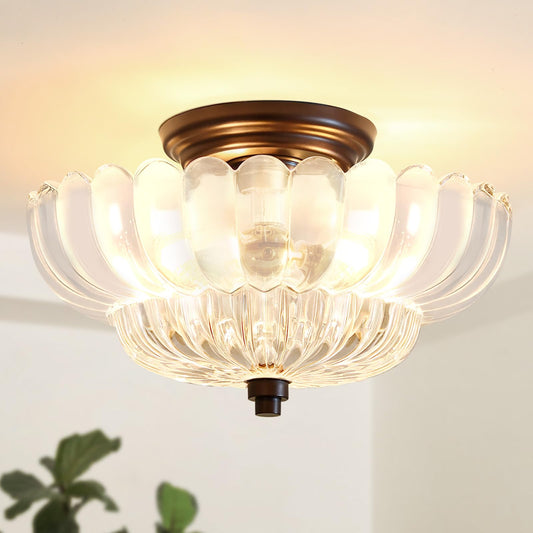 Semi Flush Mount Ceiling Light Fixture Vinatge Black Ceiling Lights Mid Century Modern Clear Glass Close to Ceiling Lighting Fixtures for Bedroom Hallway Foyer Bathroom Kitchen Laundry Room Nursery