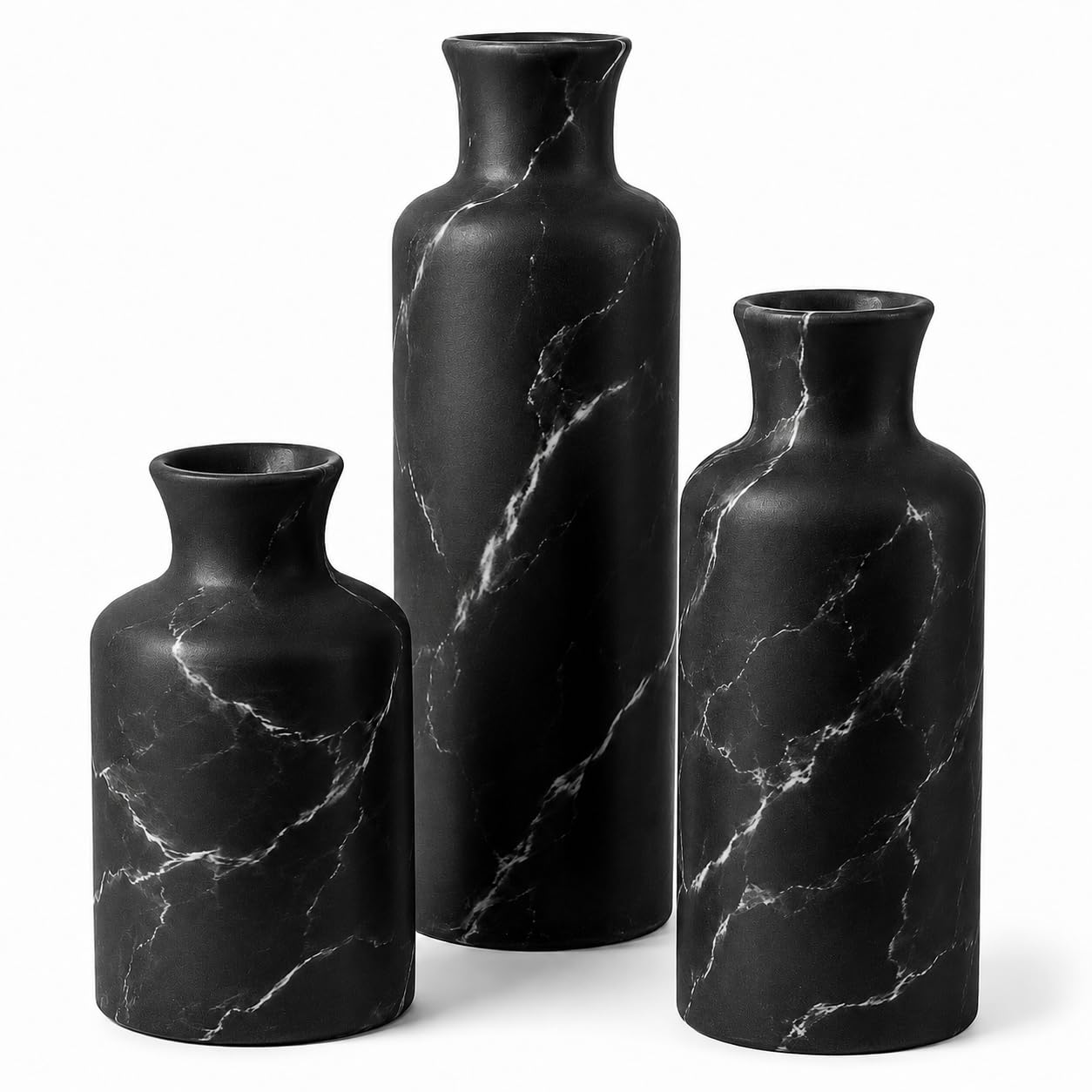 Creative Scents Black Marble Look Vase Set - Vases Home Decor, Premium Quality for Holding Pampas Grass, Dried/Fresh Flowers, Vases for Decor - Kitchen, Bedroom, Office, Living Room, or Shelf Decor
