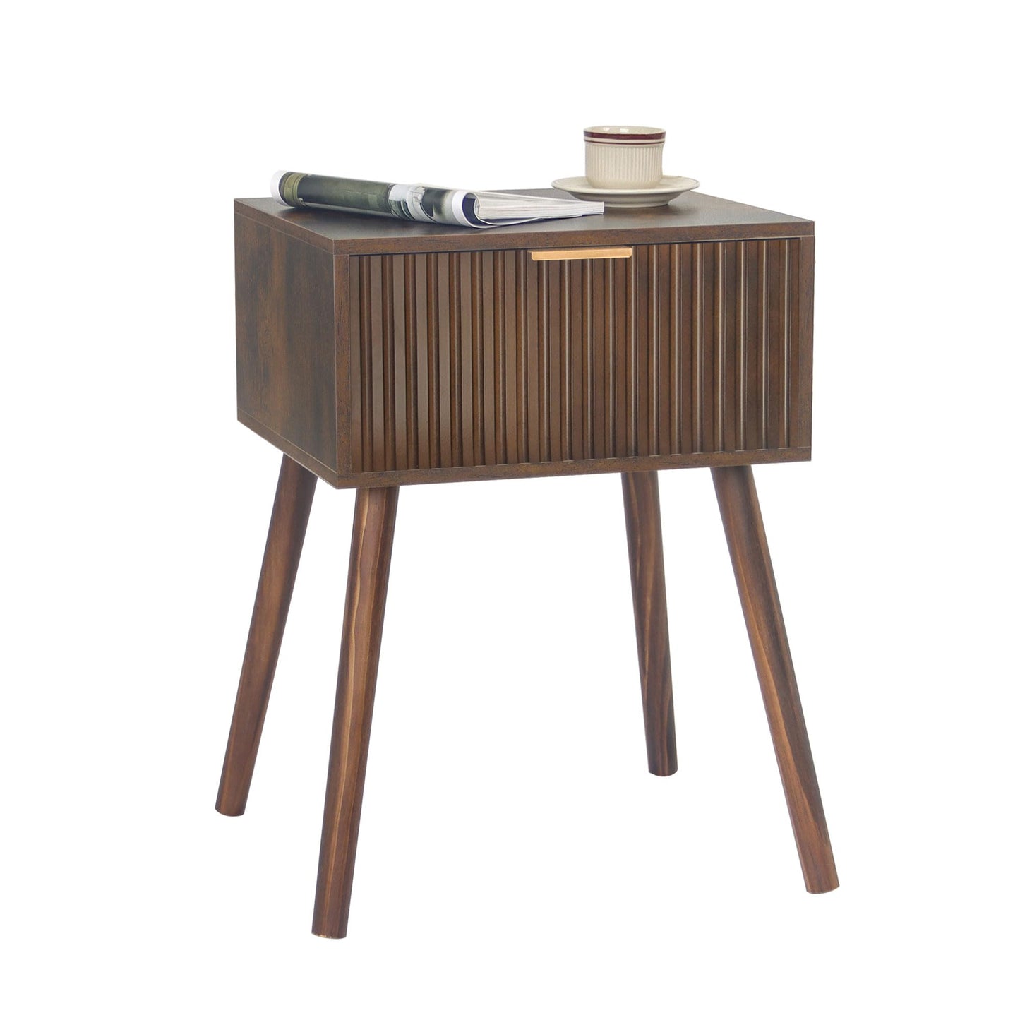 Mid Century Modern Nightstand, Small End Tables Living Room, Accent Bedside Table with Drawer for Bedroom and Small Space, Rustic Brown