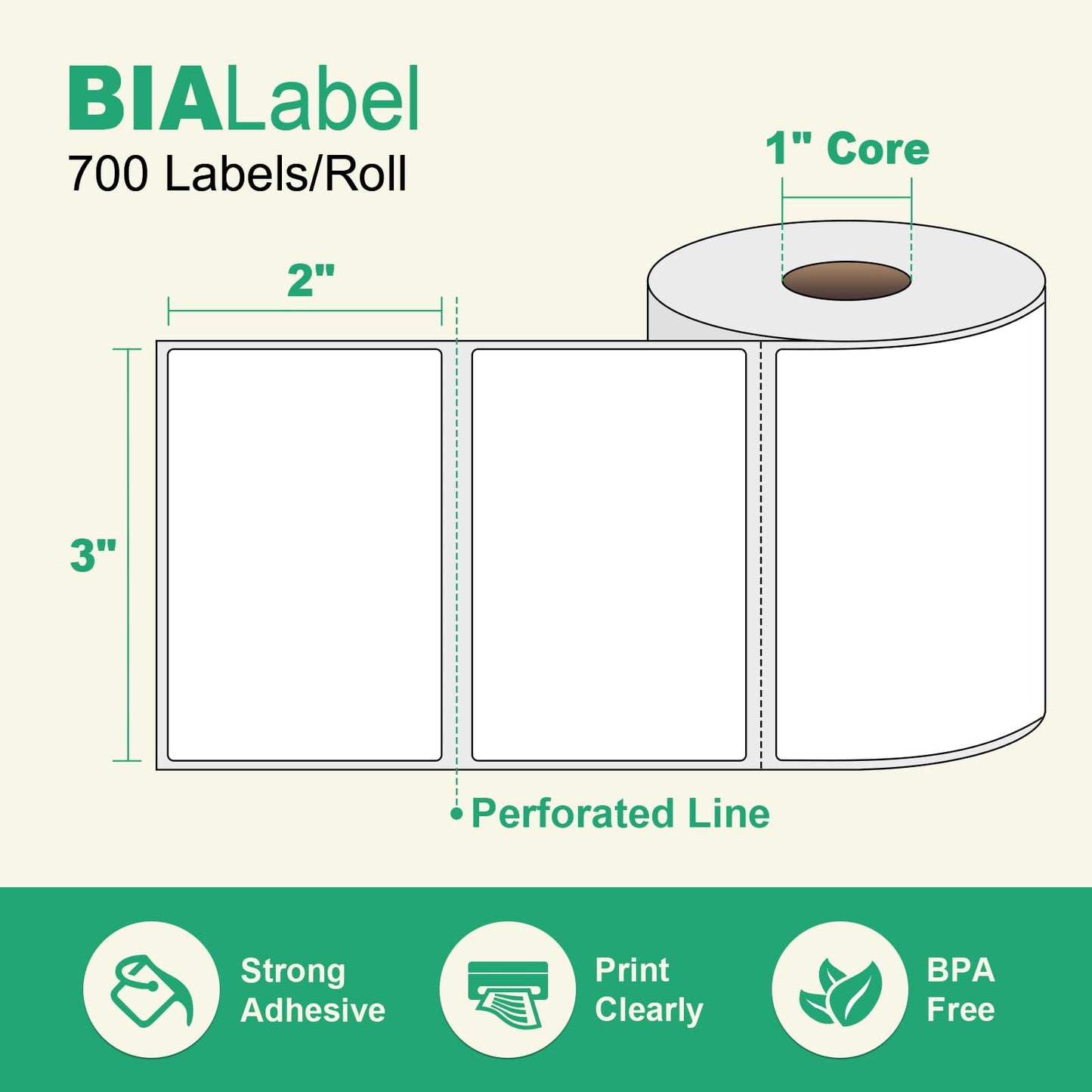 12 Rolls 3" X 2" Barcode Labels, 700/Roll - Direct Thermal Labels Compatible with Zebra & Rollo Printers, BIAlabel
