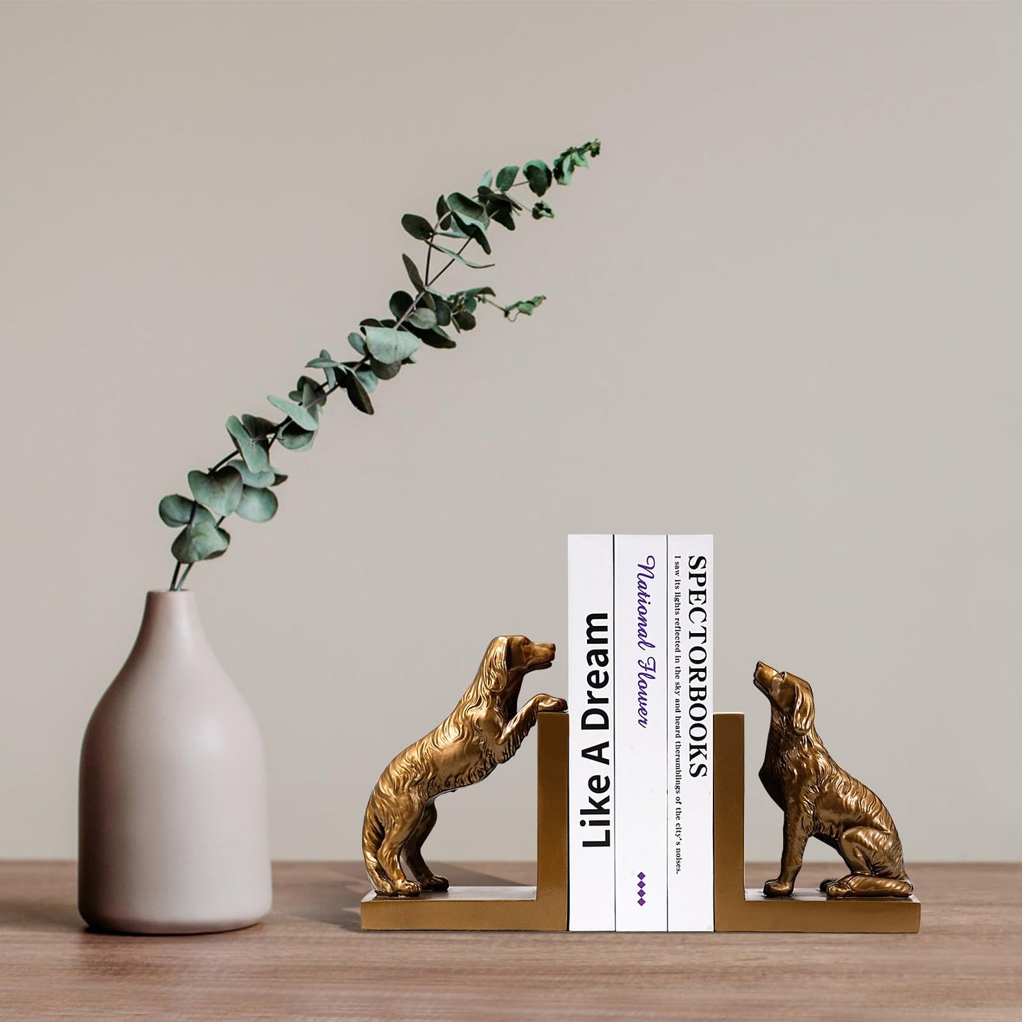 Dog Bookends, Book Ends for Shelves to Hold Books Heavy Duty, Creative Resin Book Holders for Kitchen Desk Home Office