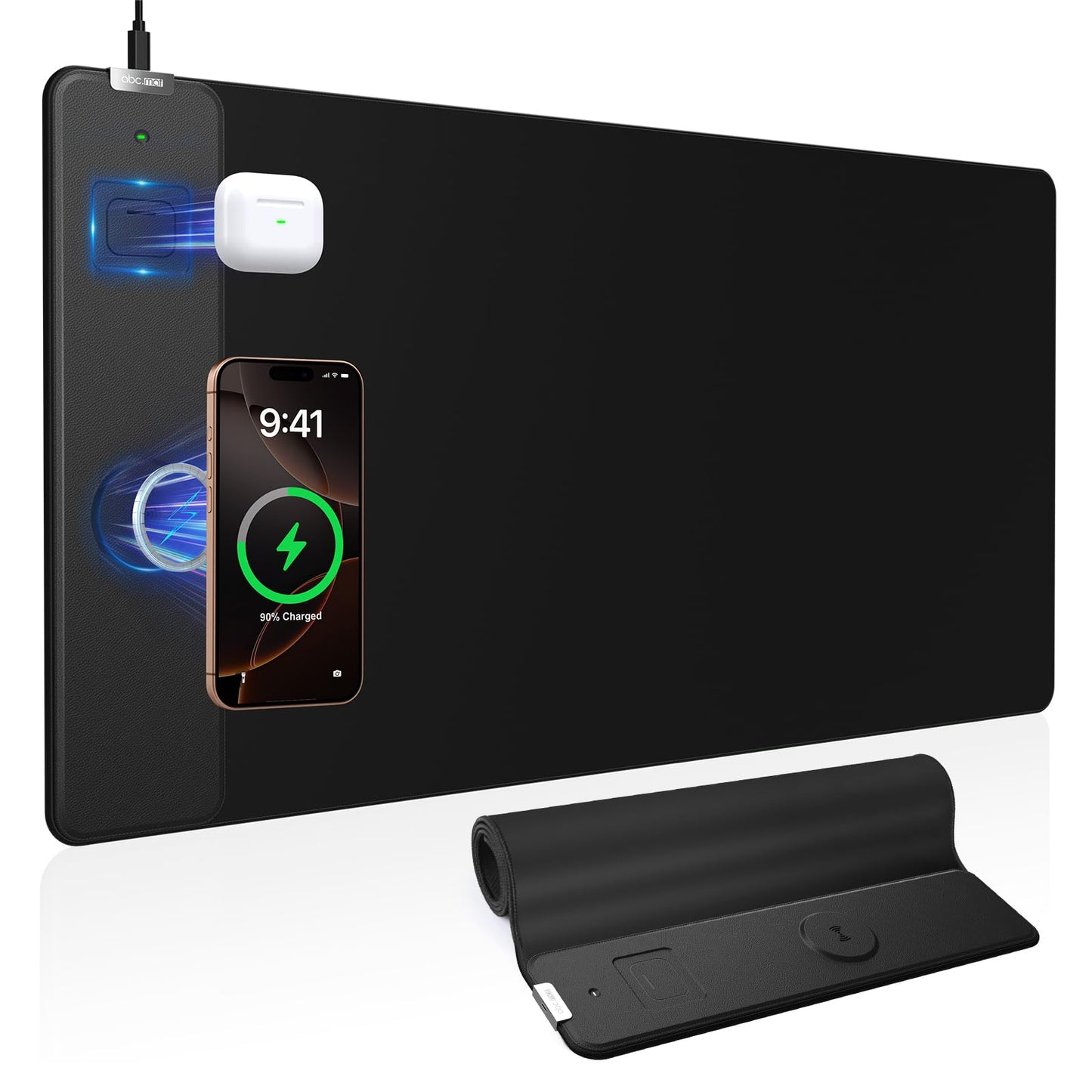 Mouse Pad with Magnetic Wireless Charger, 31.5"x15.8" Large Gaming Desk Mat, Non-Slip Base, Waterproof Ultra-Smooth Keyboard Pad for Gamer, Office & Home, Black