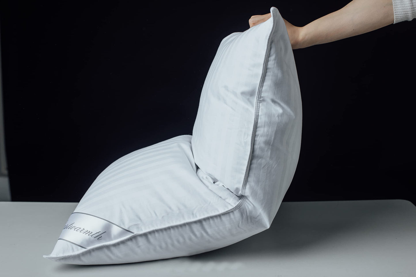Eastwarmth Goose Down Feather Soft Pillows One Pillow 100% Cotton Supportive Bed Pillow Stripe White Color Standard Size 20x26 inch