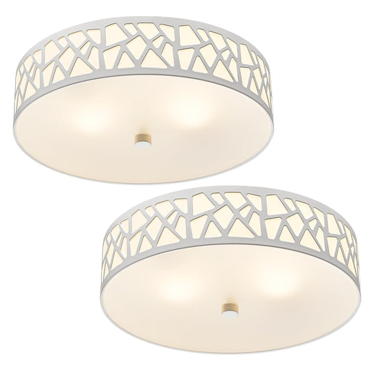 VICNIE 2-Light Flush Mount Ceiling Light, 12 inch Modern Close to Ceiling Light Fixture with White Metal and Frosted Glass Shade for Hallway, Kitchen, Bedroom(2 PK)