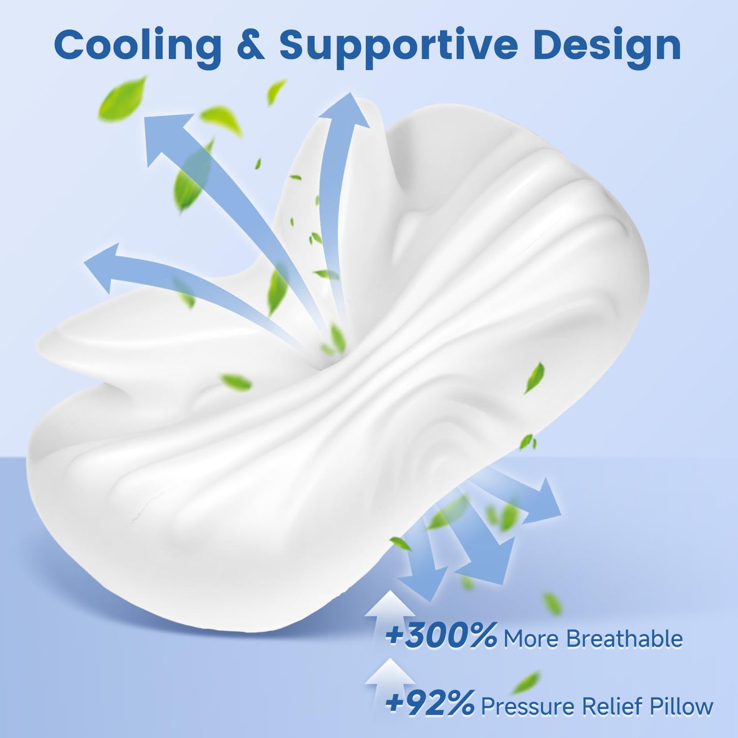 Cervical Neck Pillow for Pain Relief Support, Orthopedic Memory Foam Pillow with Dual Height 4.3" & 5.1" Loft for Side and Back Sleepers, Ergonomic Contour Bed Pillow with Breathable Removable Cover