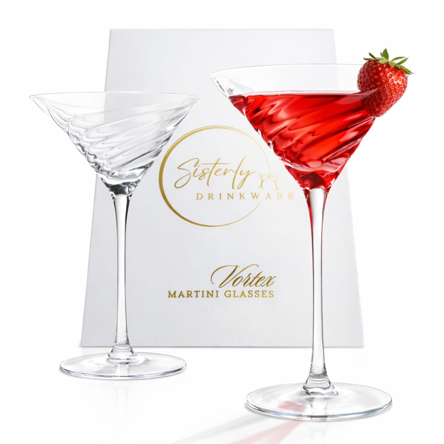 Vortex Martini Glasses Set of 2 – Premium Crystal Cocktail Glasses with Vortex Spiral Design, 8 oz Elegant Barware, Gift-Boxed for Mixologists & Cocktail Enthusiasts