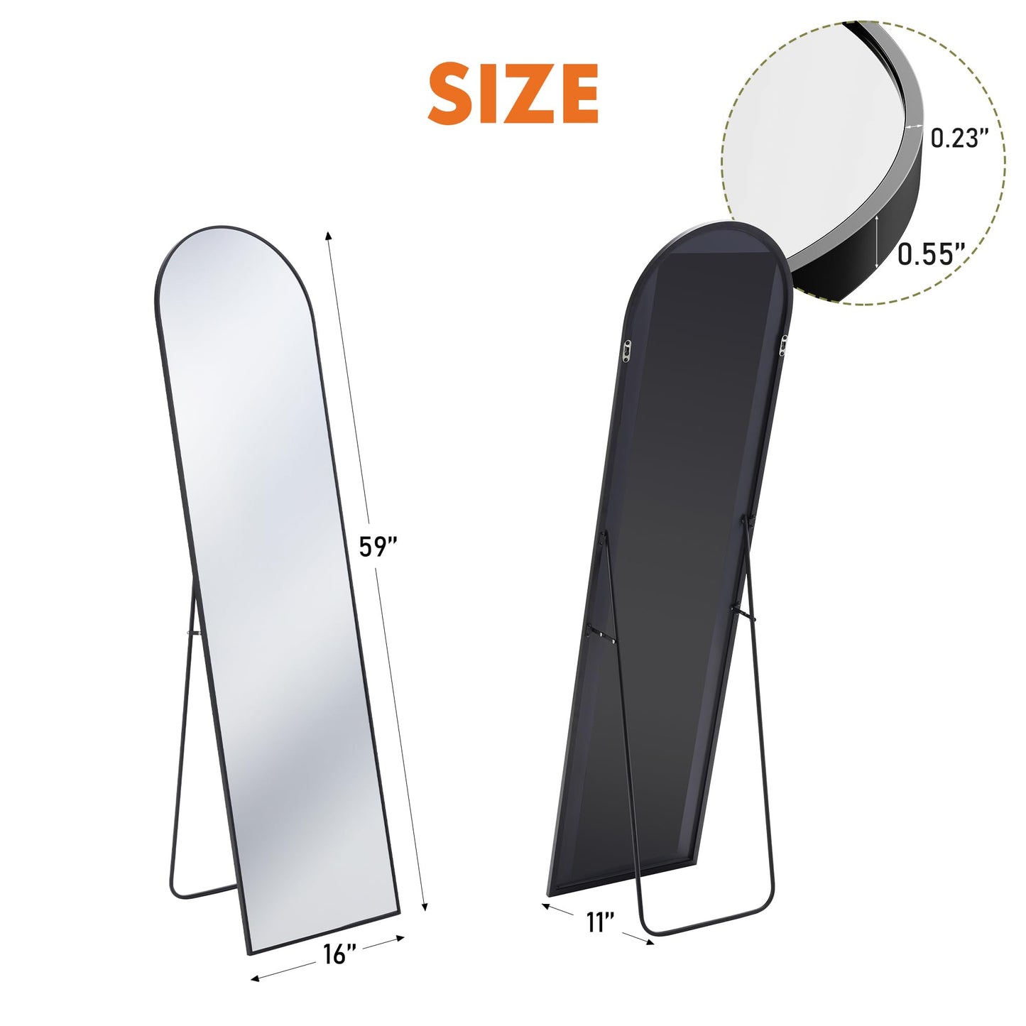 OLIXIS Black Arched Full Length Mirror 60"x16" for Bedroom, Full Body Mirror with Stand, Hanging or Leaning for Wall, Aluminum Alloy Thin Frame Floor Standing for Living Room