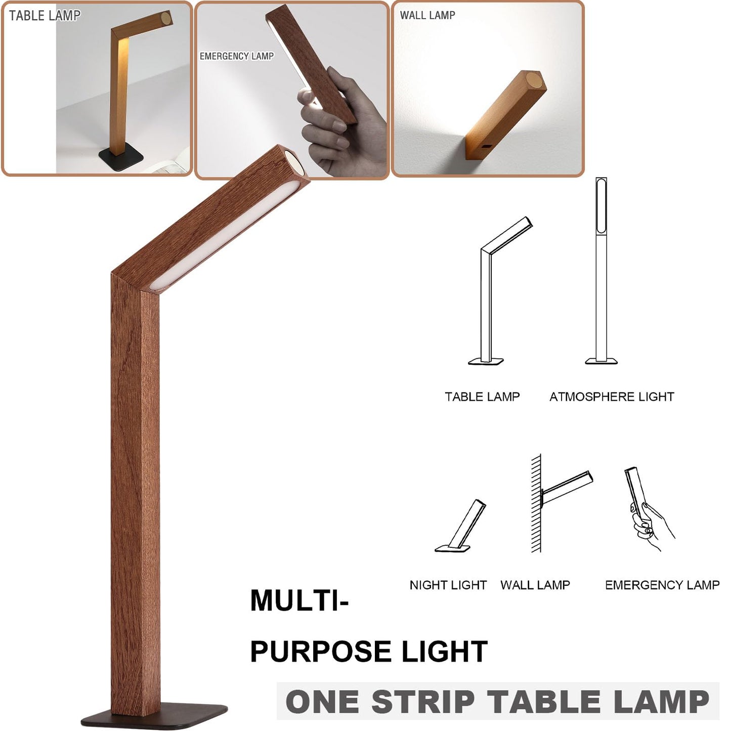 HBGFHG Wooden Desk Light ，Dimmable Desk Lamp for Home Office with USB Wireless Charging Port ，Touch Control RotatableDesk Adjustable Night Light(Sapele Wood)